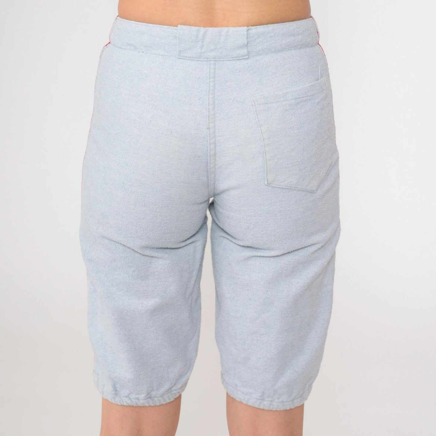 60s Athletic Shorts Grey-Blue Red Side Stripes High Waist Extra Small