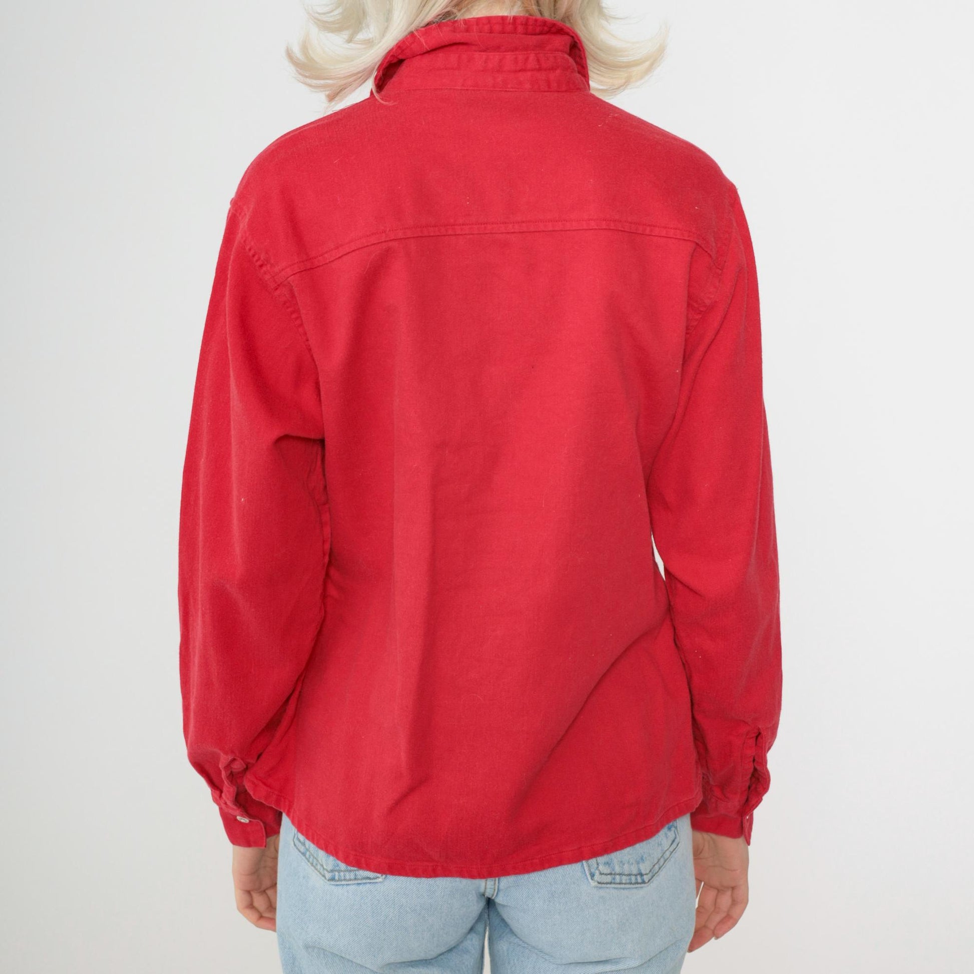 90s Faded Glory Red Button Up Shirt Long Sleeve Chest Pocket Medium