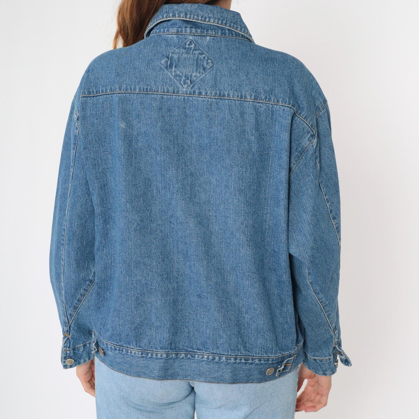 Y2K Route 66 Blue Denim Zip Jacket Collared Windbreaker Large L