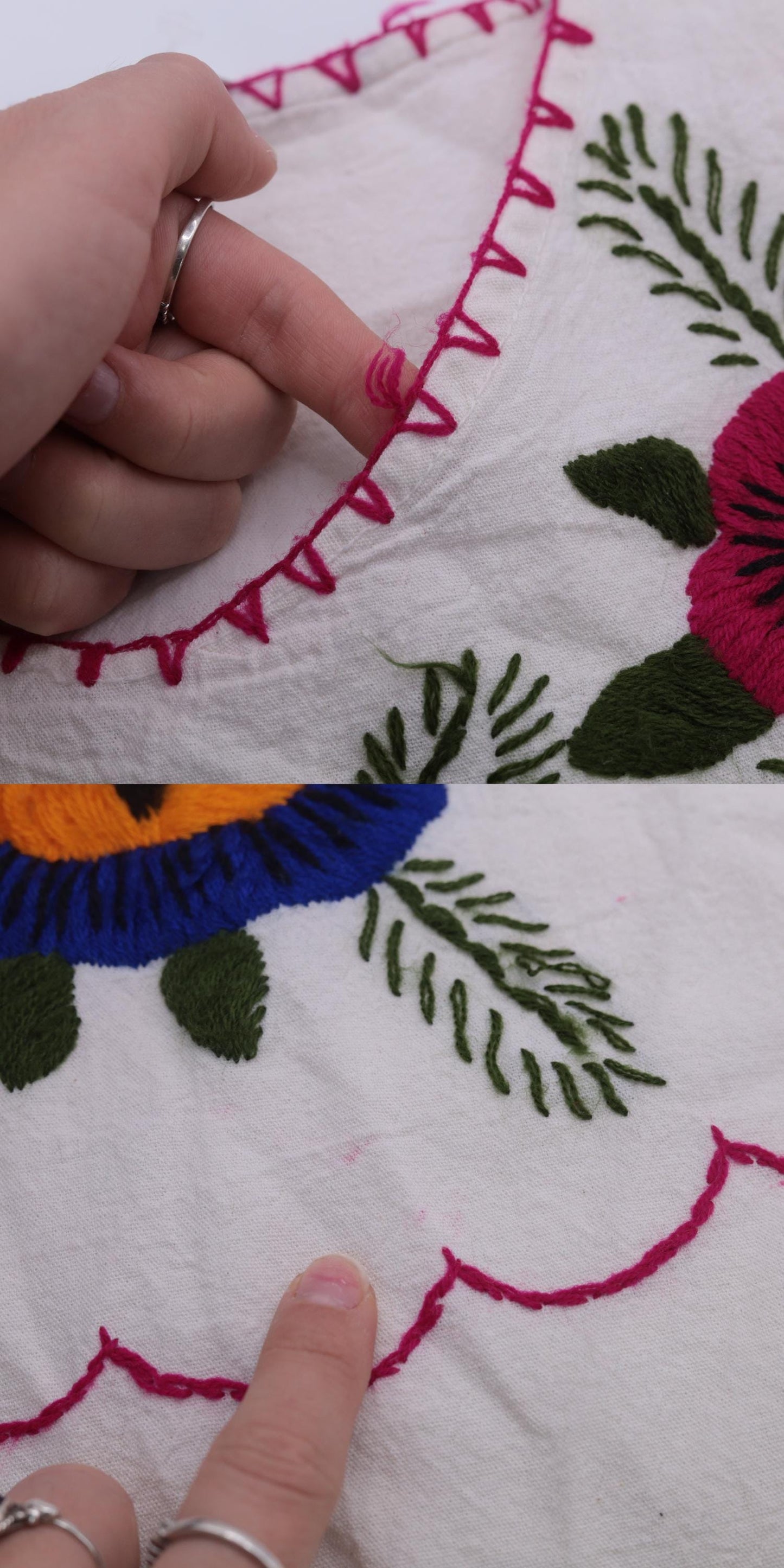 90s Mexican Floral Embroidered Blouse White Cotton Short Sleeve Medium