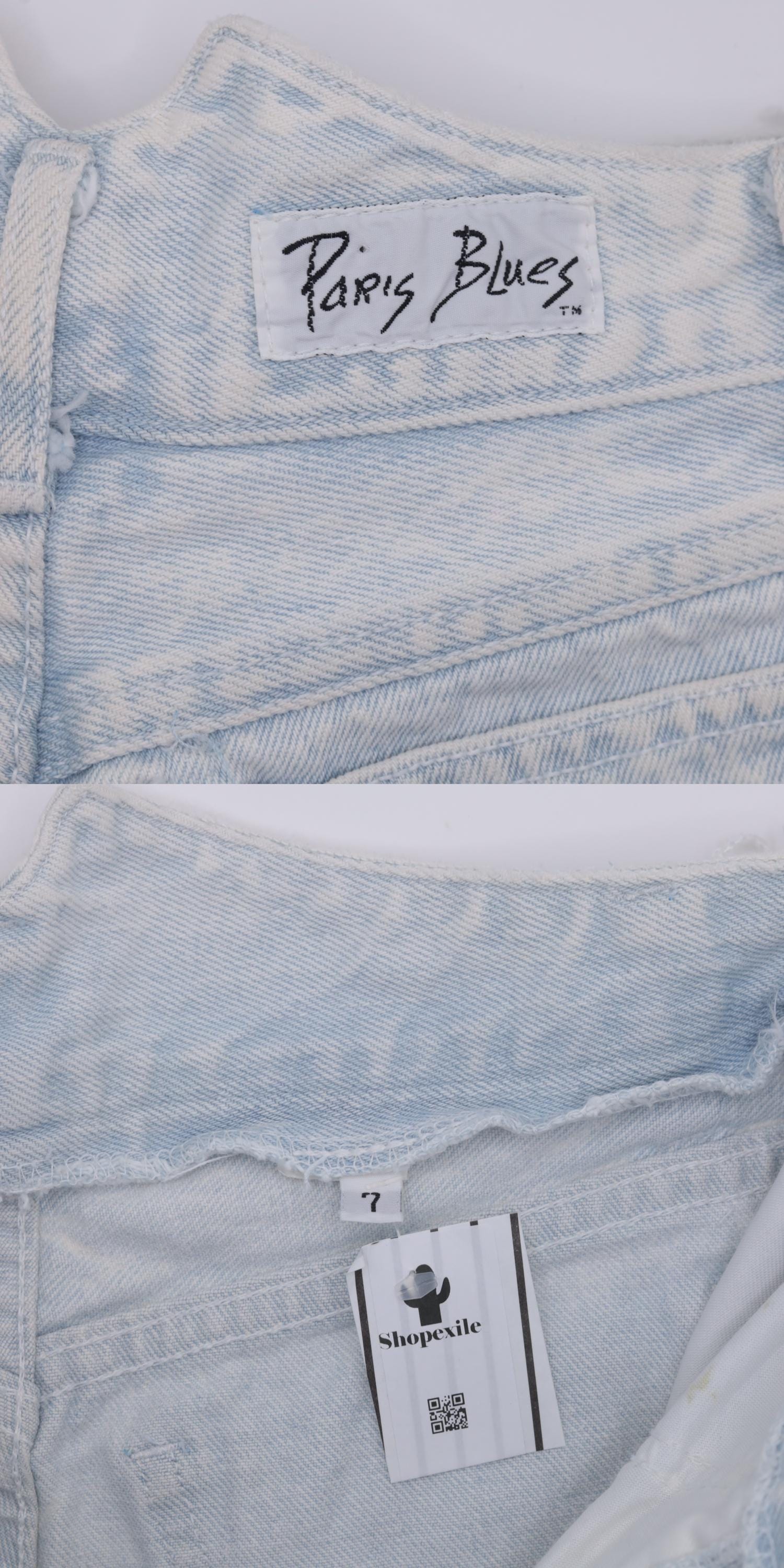 90s Paris Blues Light Blue Denim Cutoff Shorts High Waisted Fringe Small