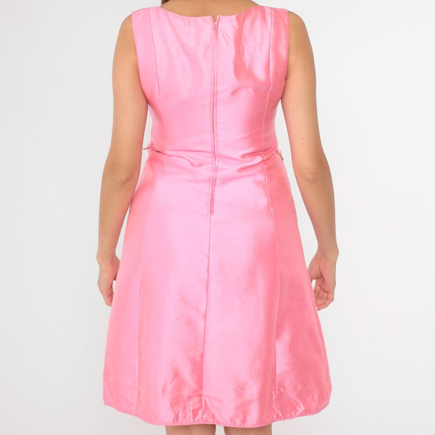 60s Gino Charles Pink Shantung Mini Dress Boat Neck Shift Small