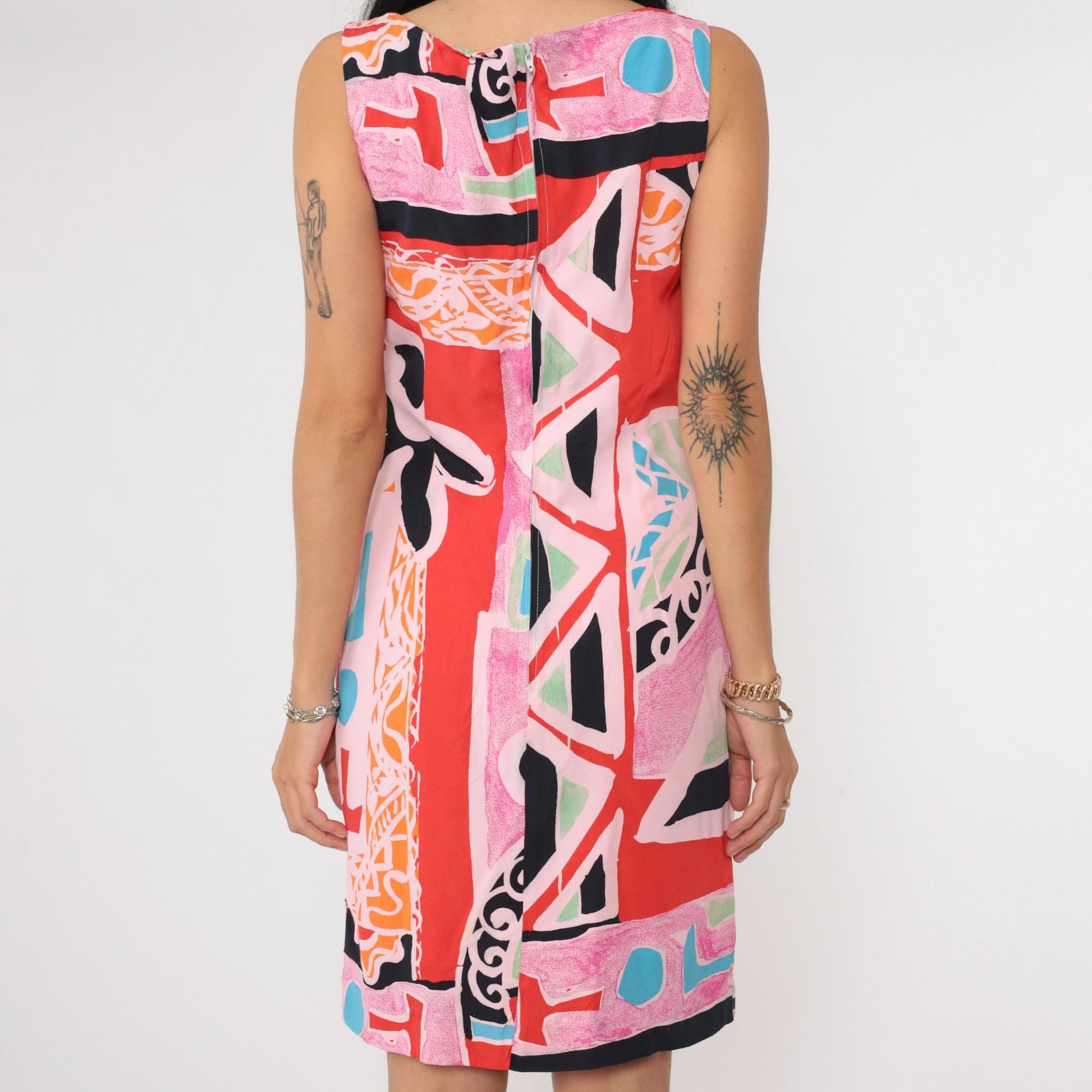90s Ducci Pink Abstract Floral Sheath Mini Dress Sleeveless Small