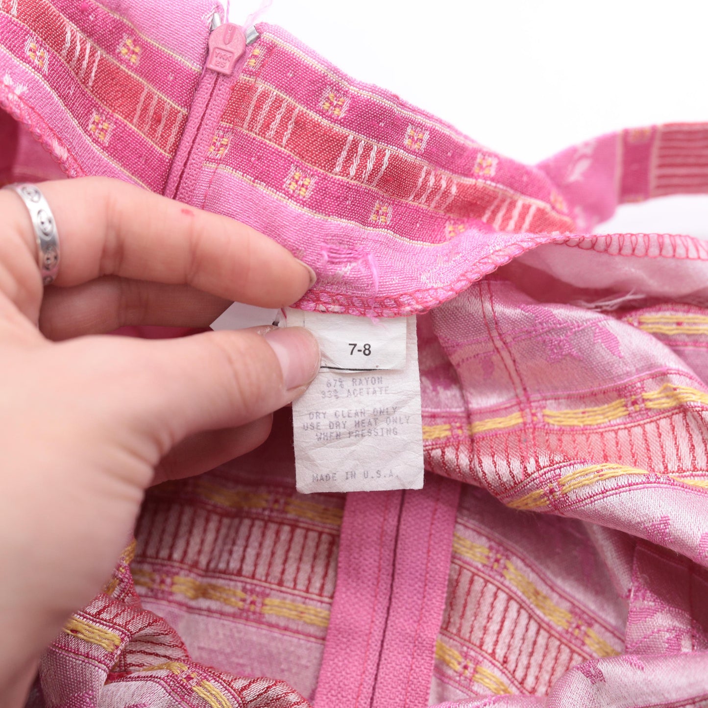 90s Pink Striped Floral Jacquard Mini Dress Square Neck Sleeveless Extra Small XS