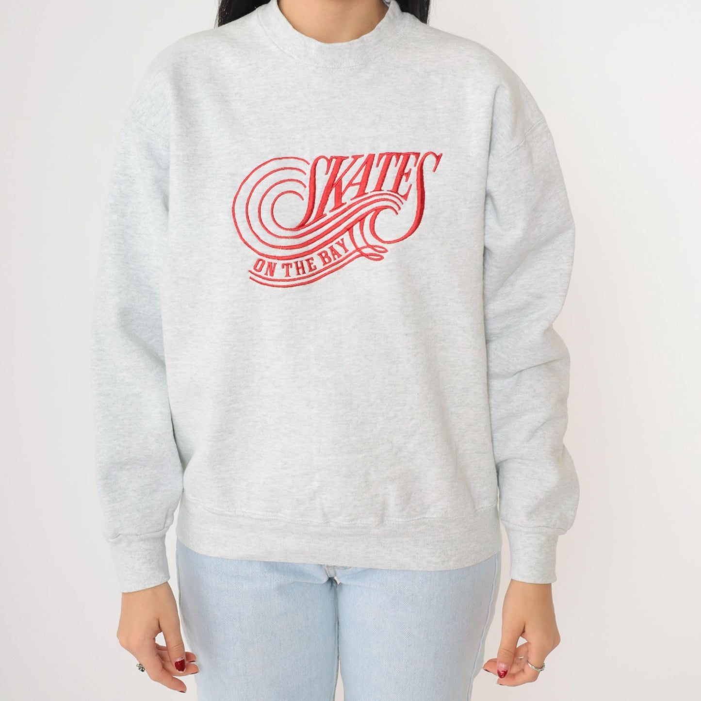 90s Skates on The Bay Berkeley Restaurant Embroidered Sweatshirt Grey Medium
