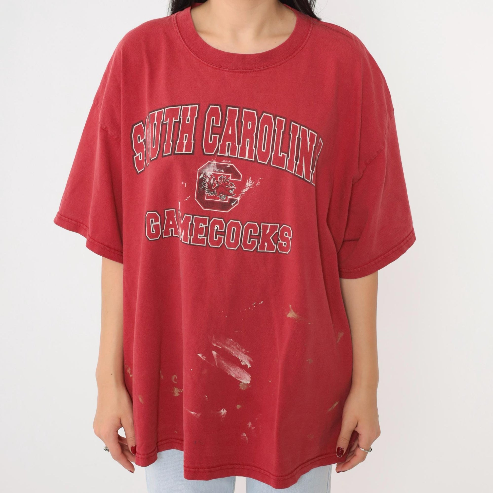 00s South Carolina Gamecocks Paint Splatter Graphic Tee Red XXL