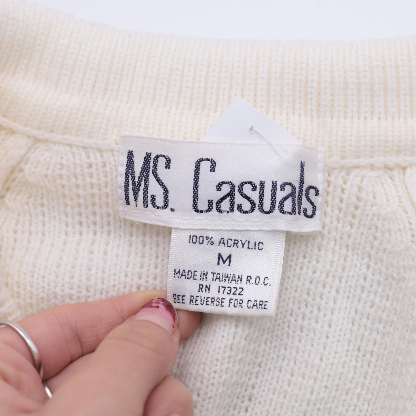 80s Ms. Casuals Cream Acrylic Cardigan Gold Eagle Buttons Medium