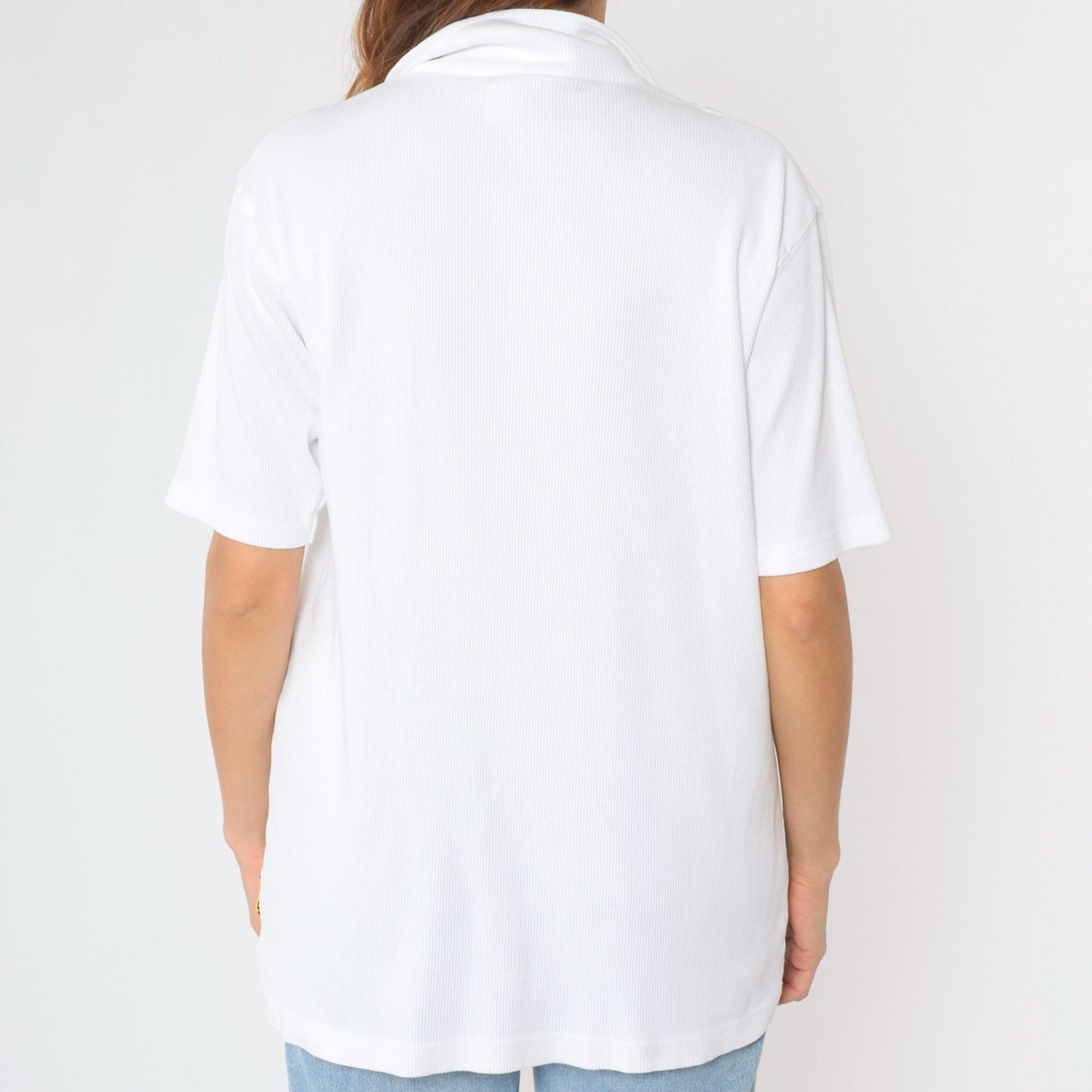 Y2K Ralph Lauren Polo Jeans Quarter-Zip Ribbed Shirt White Cotton Large L