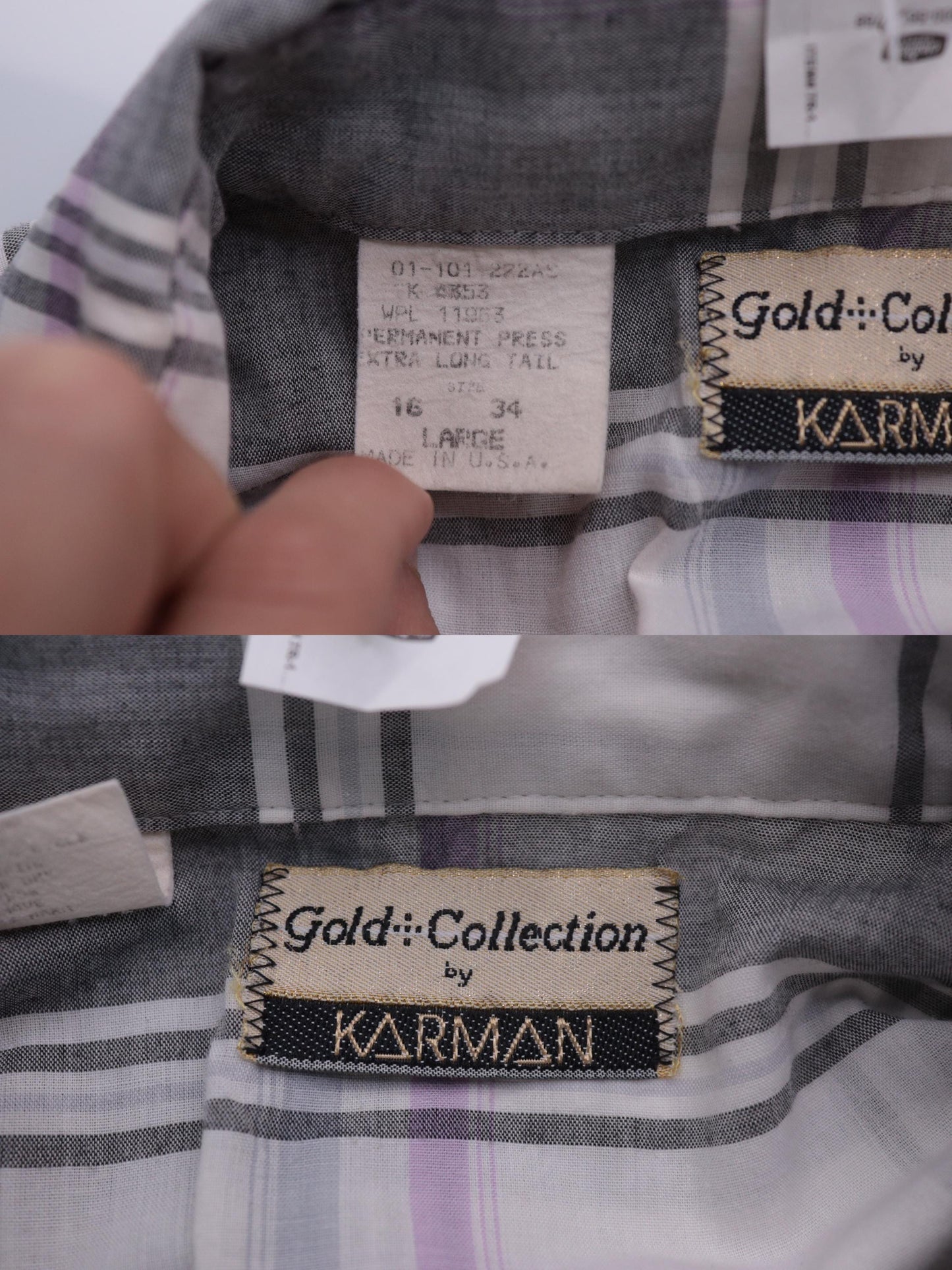 80s Gold Collection by Karman Western Shirt Pearl Snap Plaid Grey Large