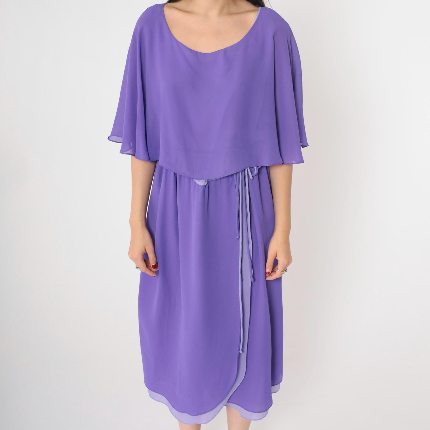 70s Matthew for Jo-Ed Sophisticates Two-Tone Purple Midi Dress Capelet Medium