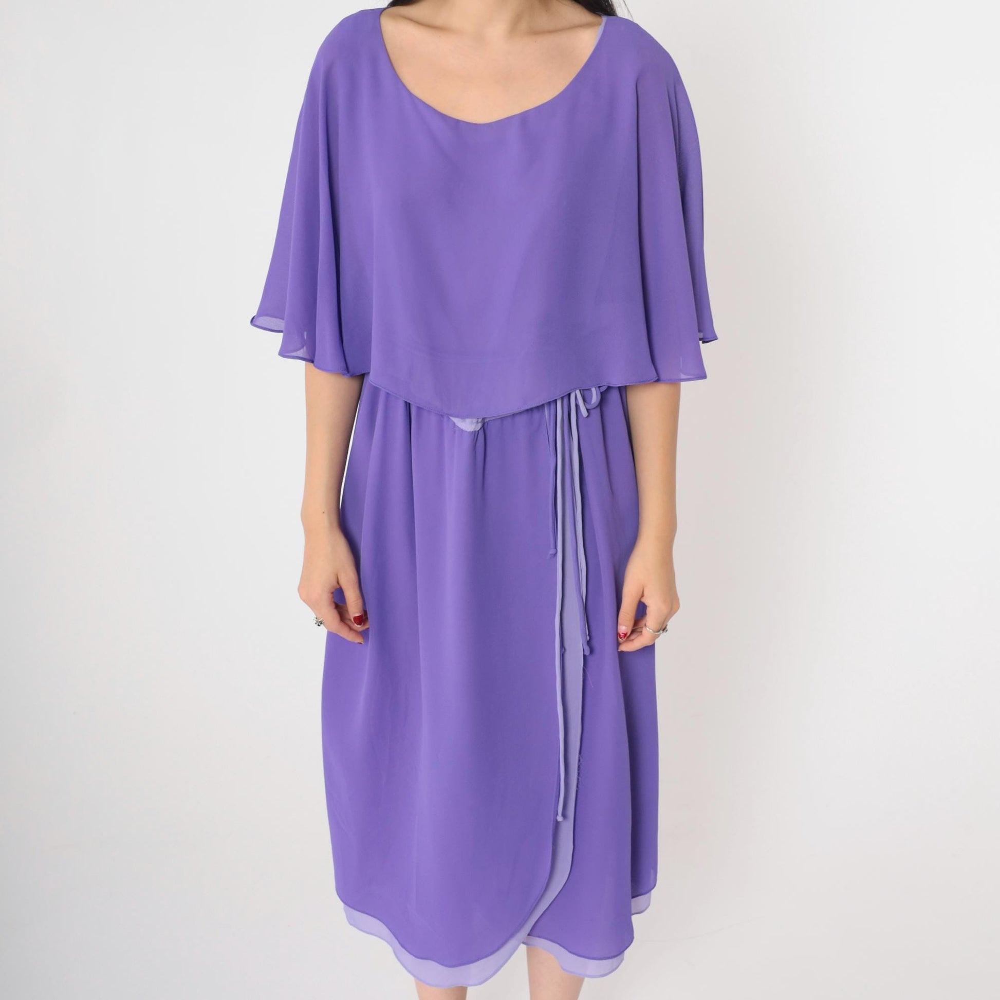 70s Matthew for Jo-Ed Sophisticates Two-Tone Purple Midi Dress Capelet Medium