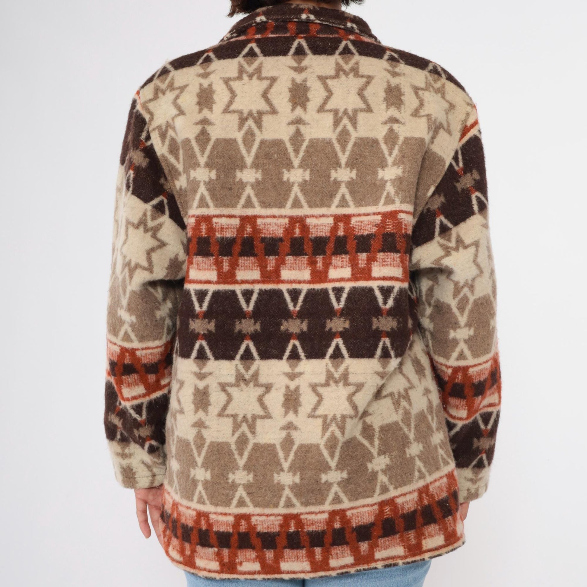 90s Flashback Wool Jacket Southwestern Geometric Star Print Button-Up Large