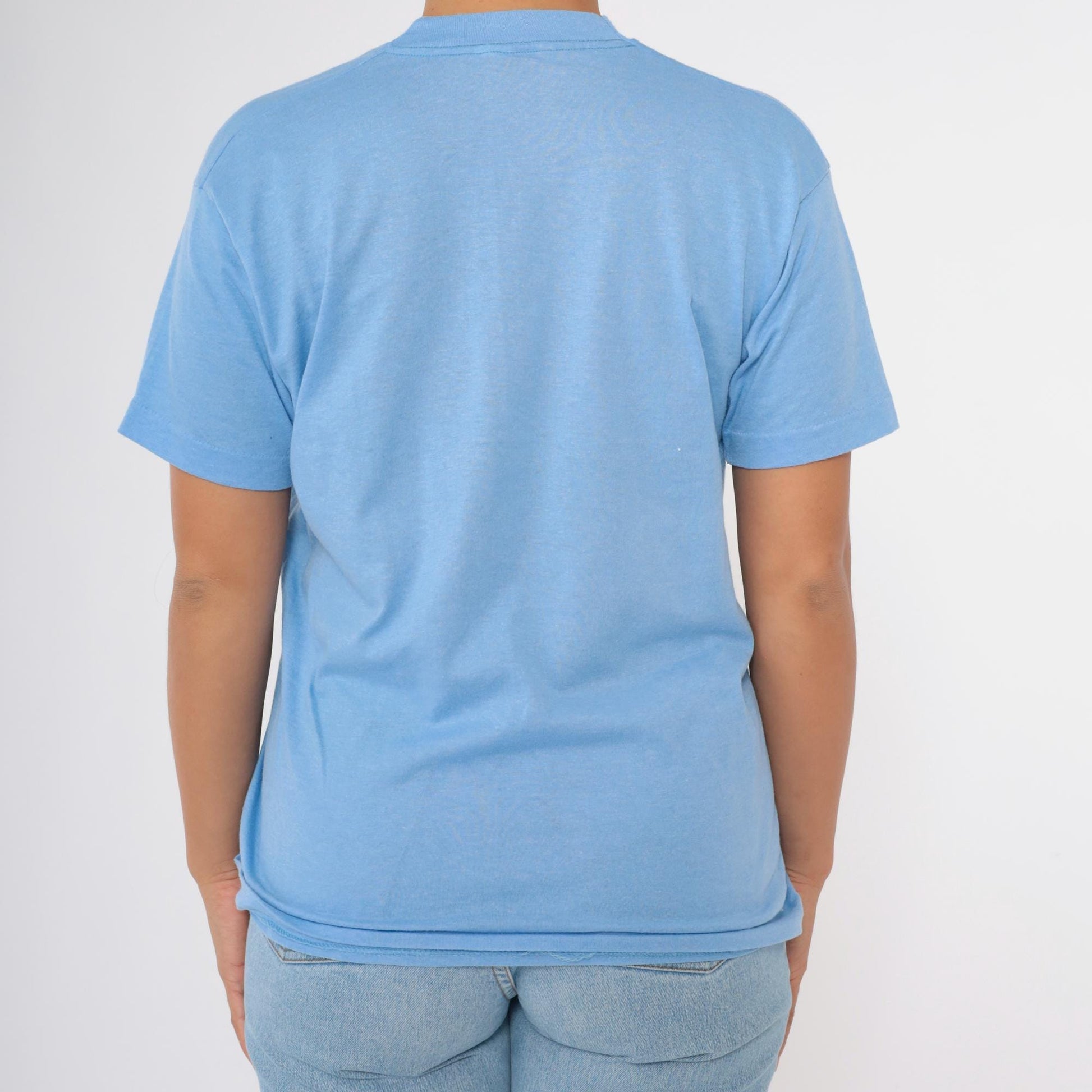 80s Screen Stars Embroidered Graphic Tee Swan Flag Watermelon Blue Medium