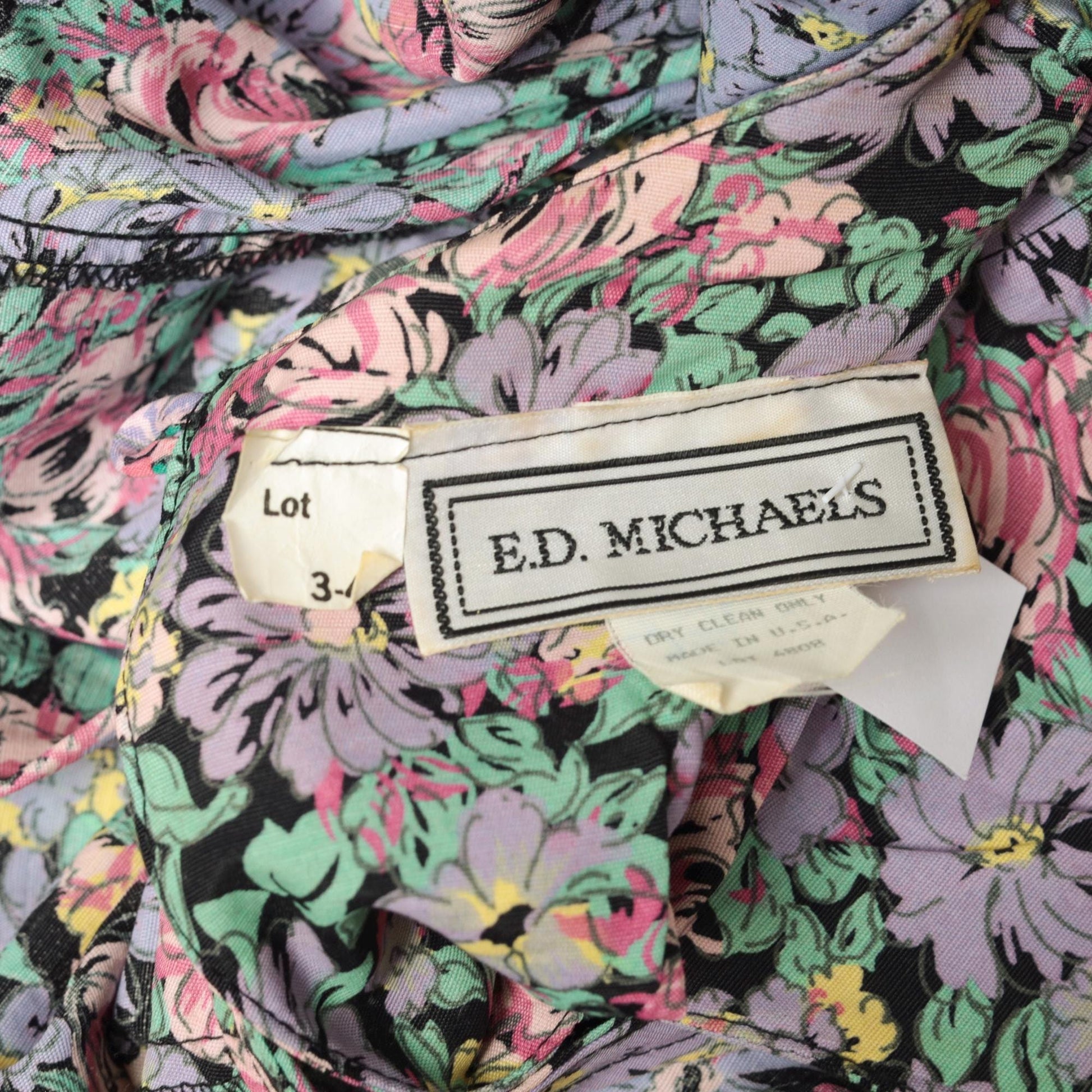 90s Ed Michaels Floral Midi Dress Pink Purple Sleeveless Small