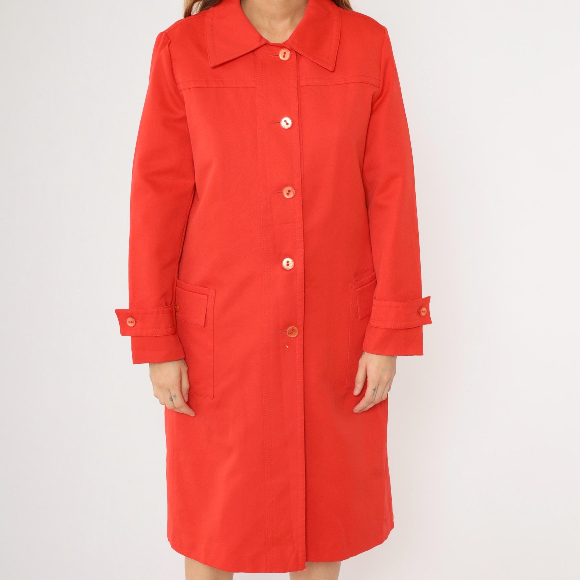 70s Forecaster of Boston Red Trench Coat Single Breasted A-Line Medium Large