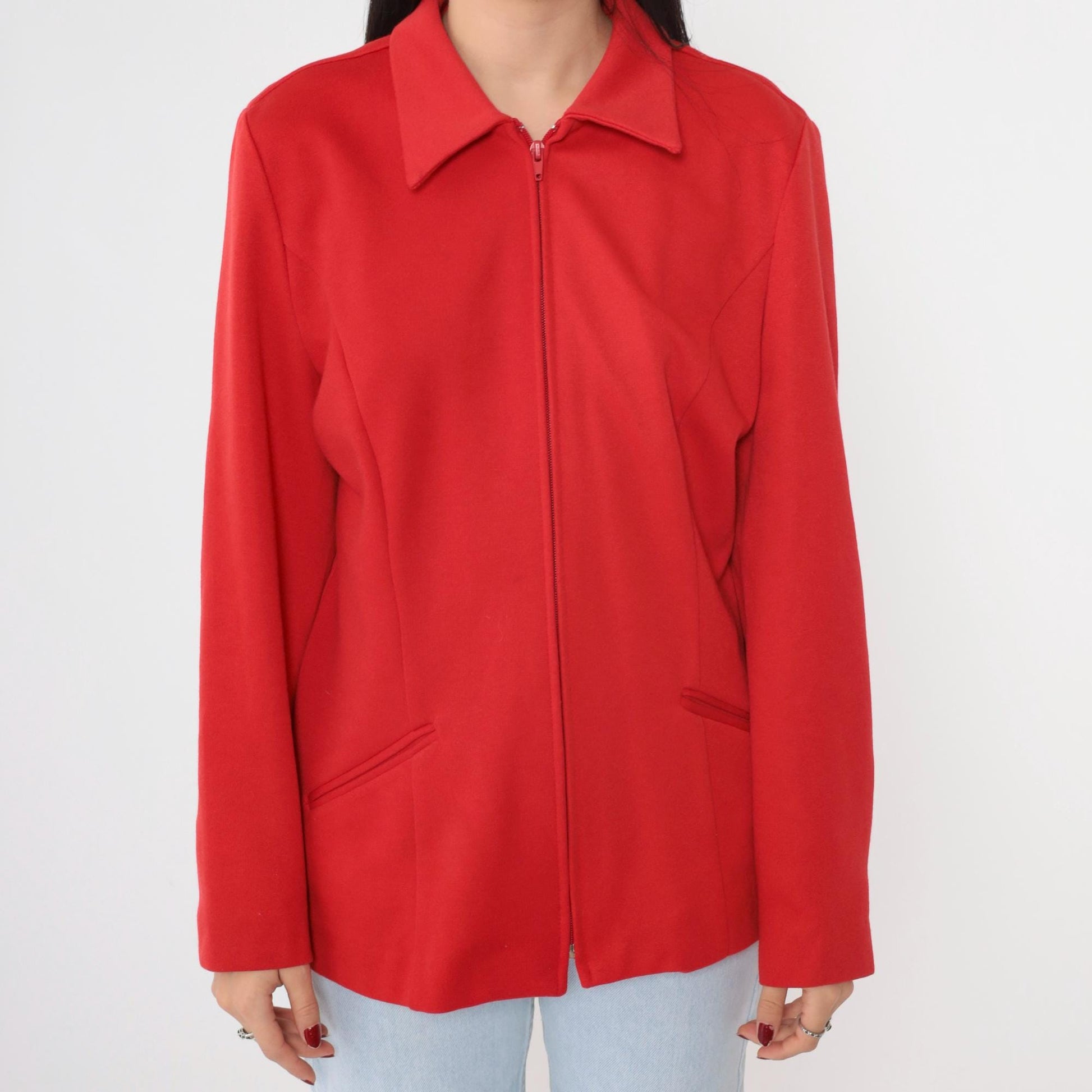 90s Red Zip-Up Jacket Collared Structured Tailored Medium M