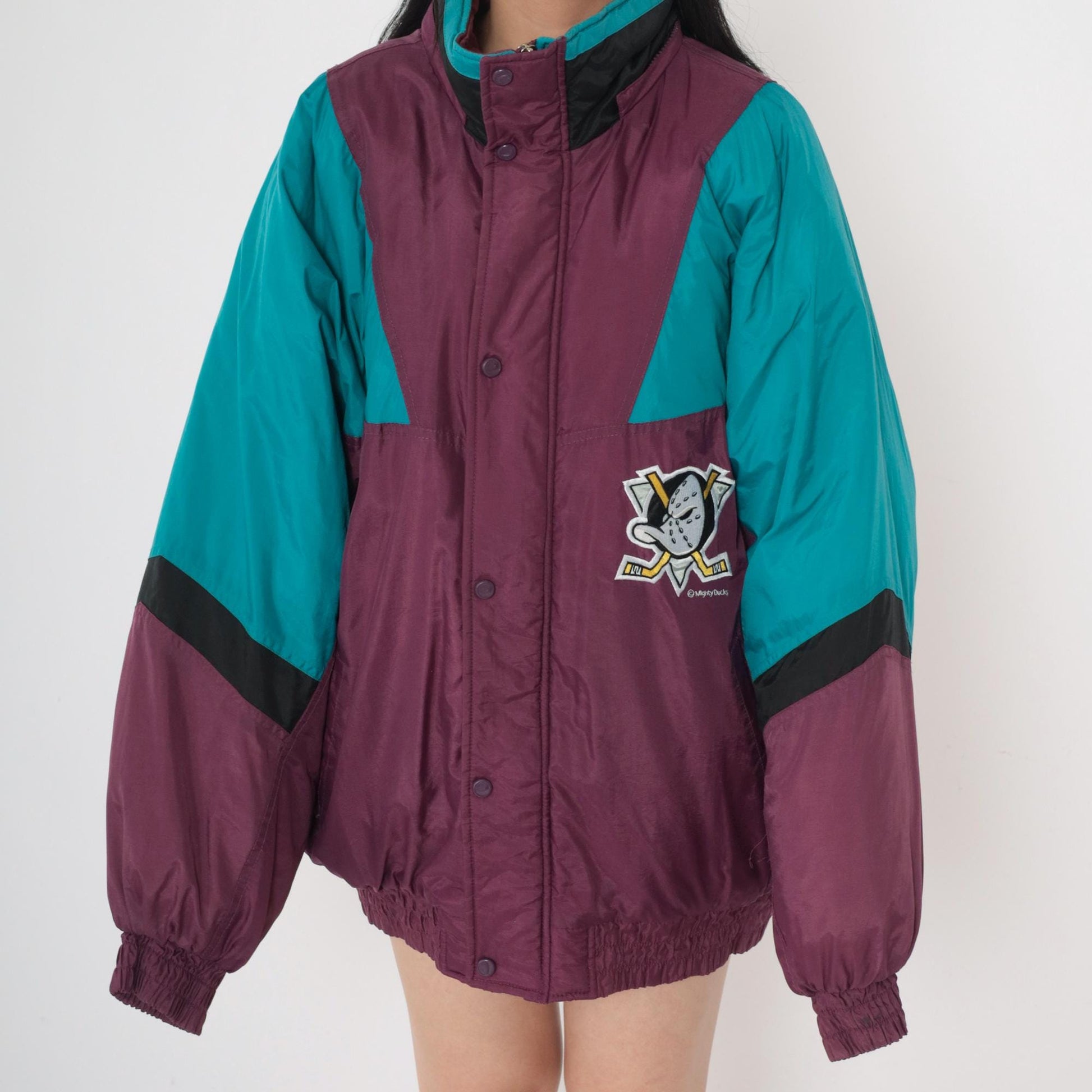 90s Anaheim Mighty Ducks NHL Puffer Jacket Chalk Line Zip Up Extra Large XL