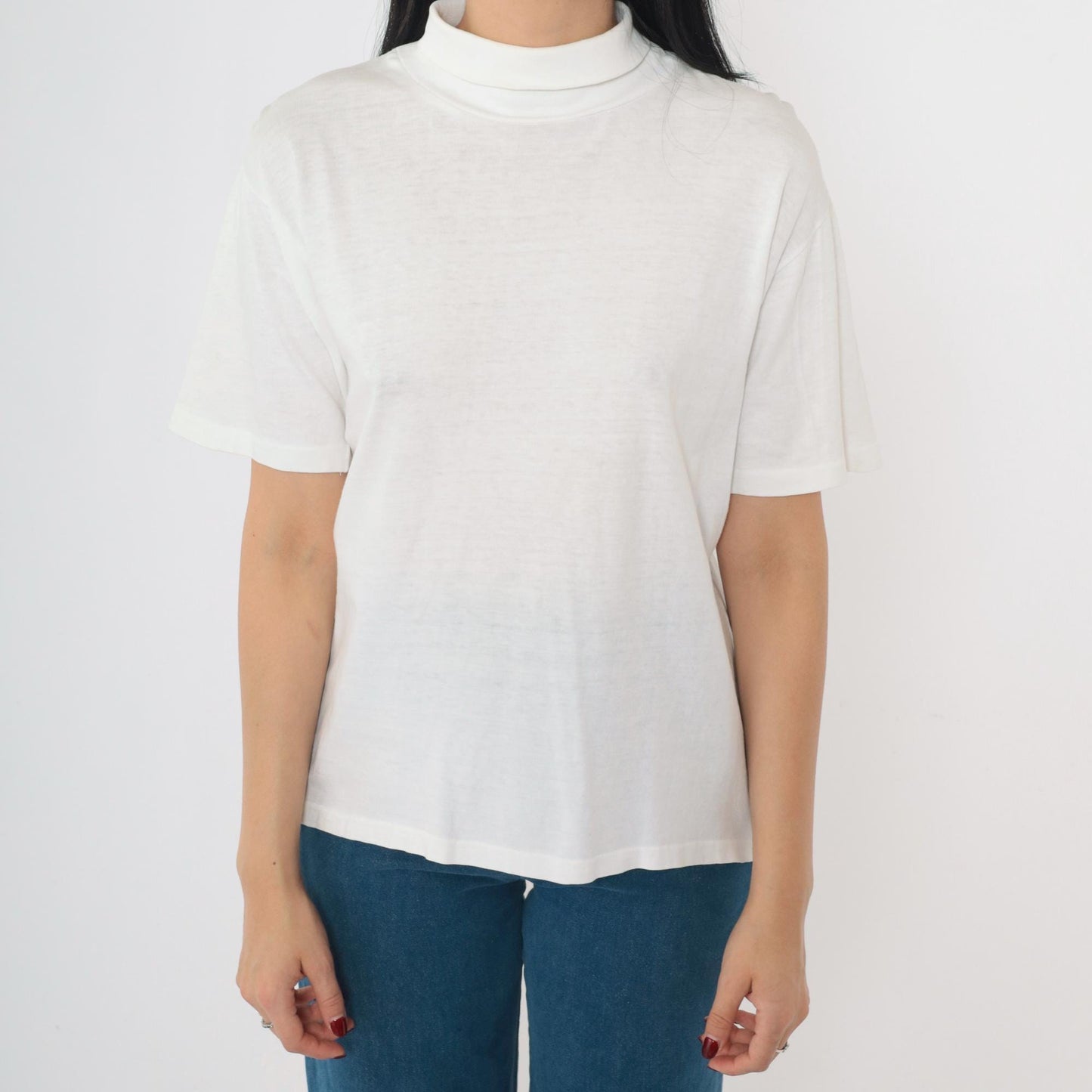 80s Munsingwear White Turtleneck Short Sleeve Top Medium M