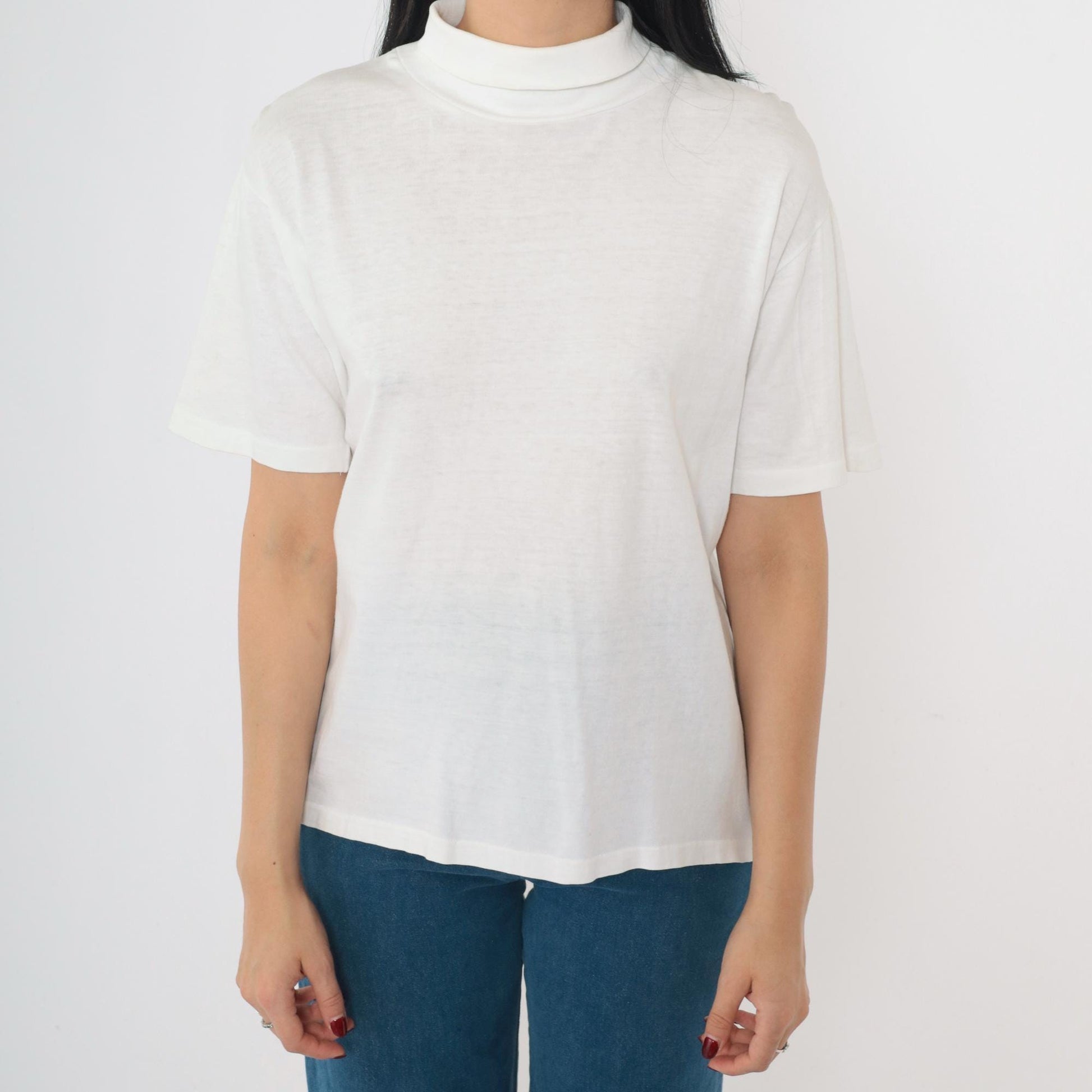 80s Munsingwear White Turtleneck Short Sleeve Top Medium M
