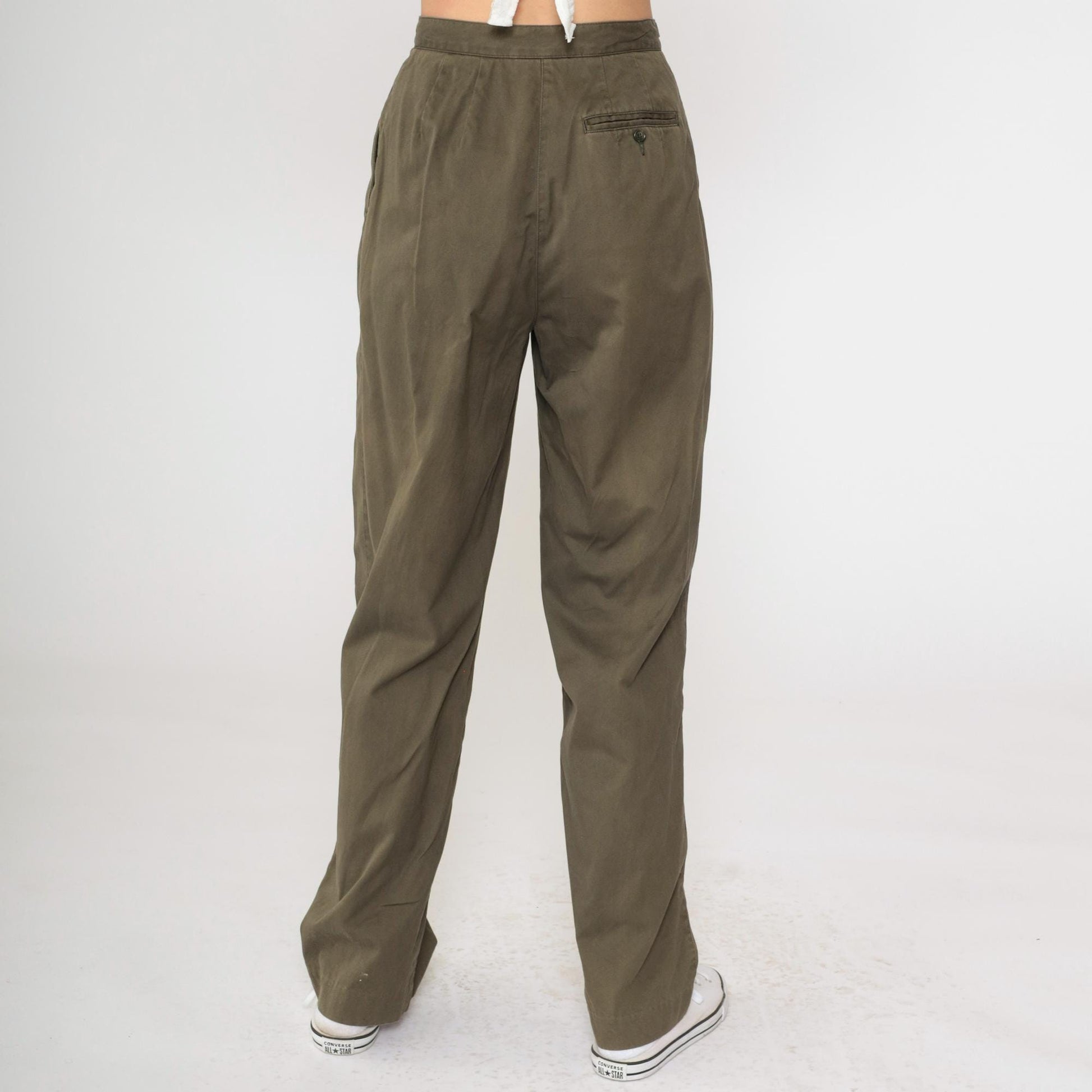 Y2K Liz Claiborne Brown Cotton Pleated Trousers High Rise Small 4