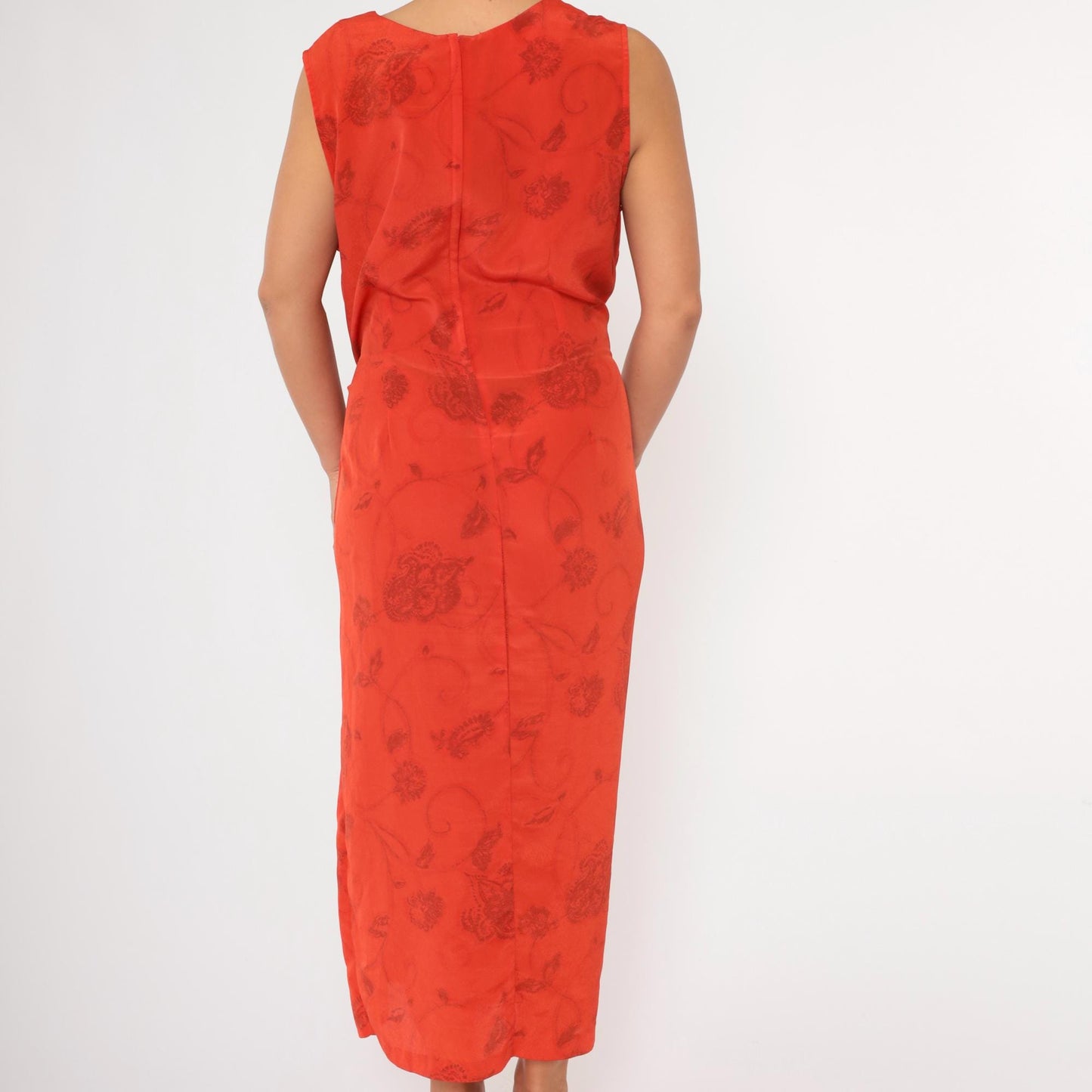 90s Studio C Plus Floral Maxi Dress Orange Red Square Neck Sleeveless Extra Large XXL