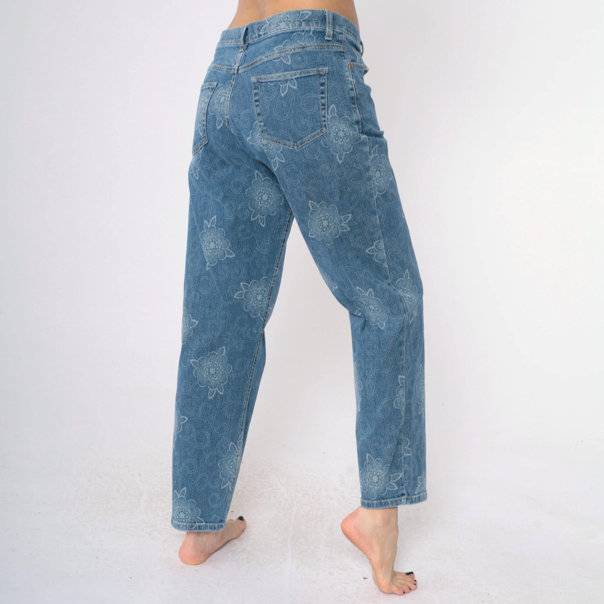 Y2K High Sierra Floral Blue Jeans Straight Leg High Rise 00s Large 14