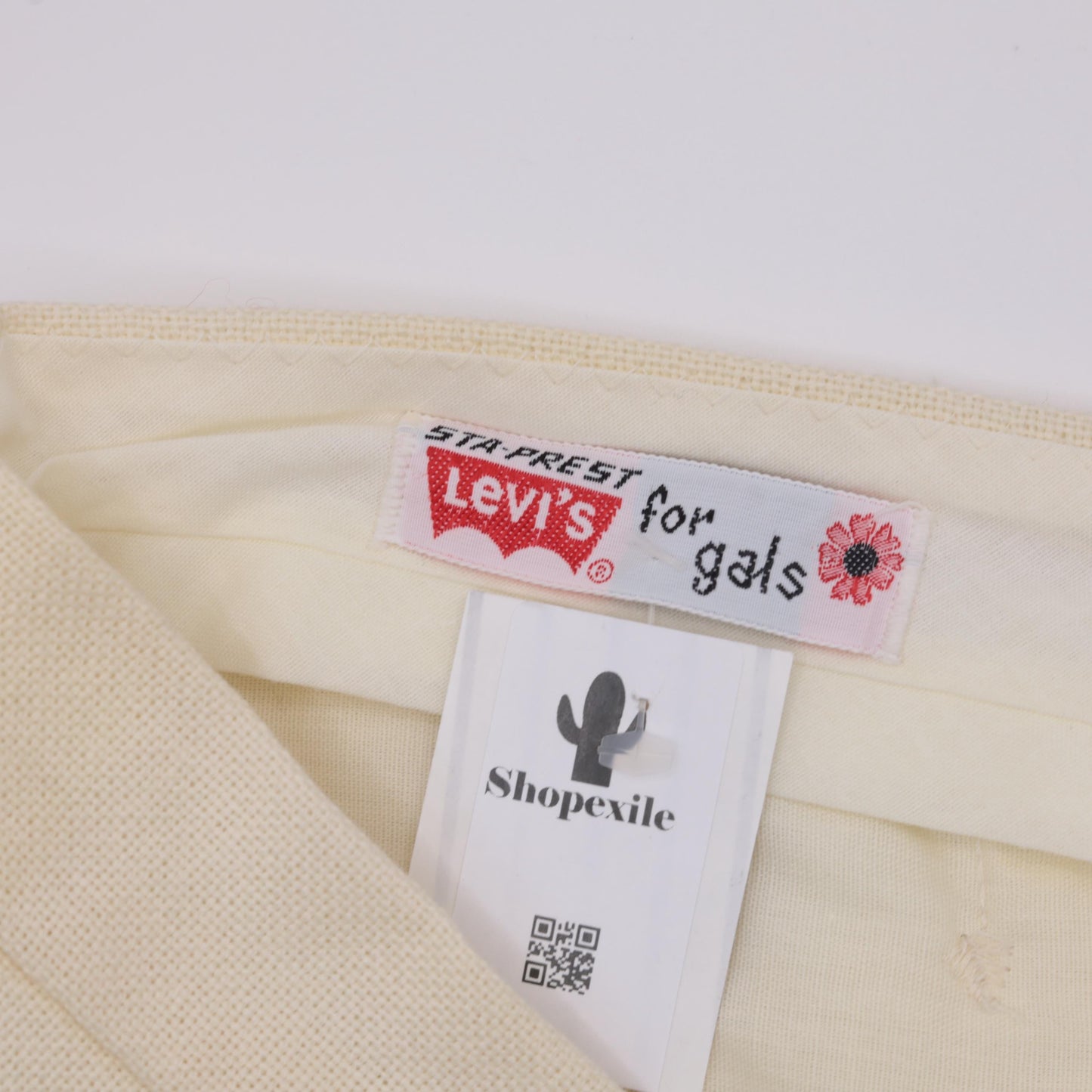 70s Levi's For Gals Sta-Prest Cream Straight Leg Trousers High Waist Small