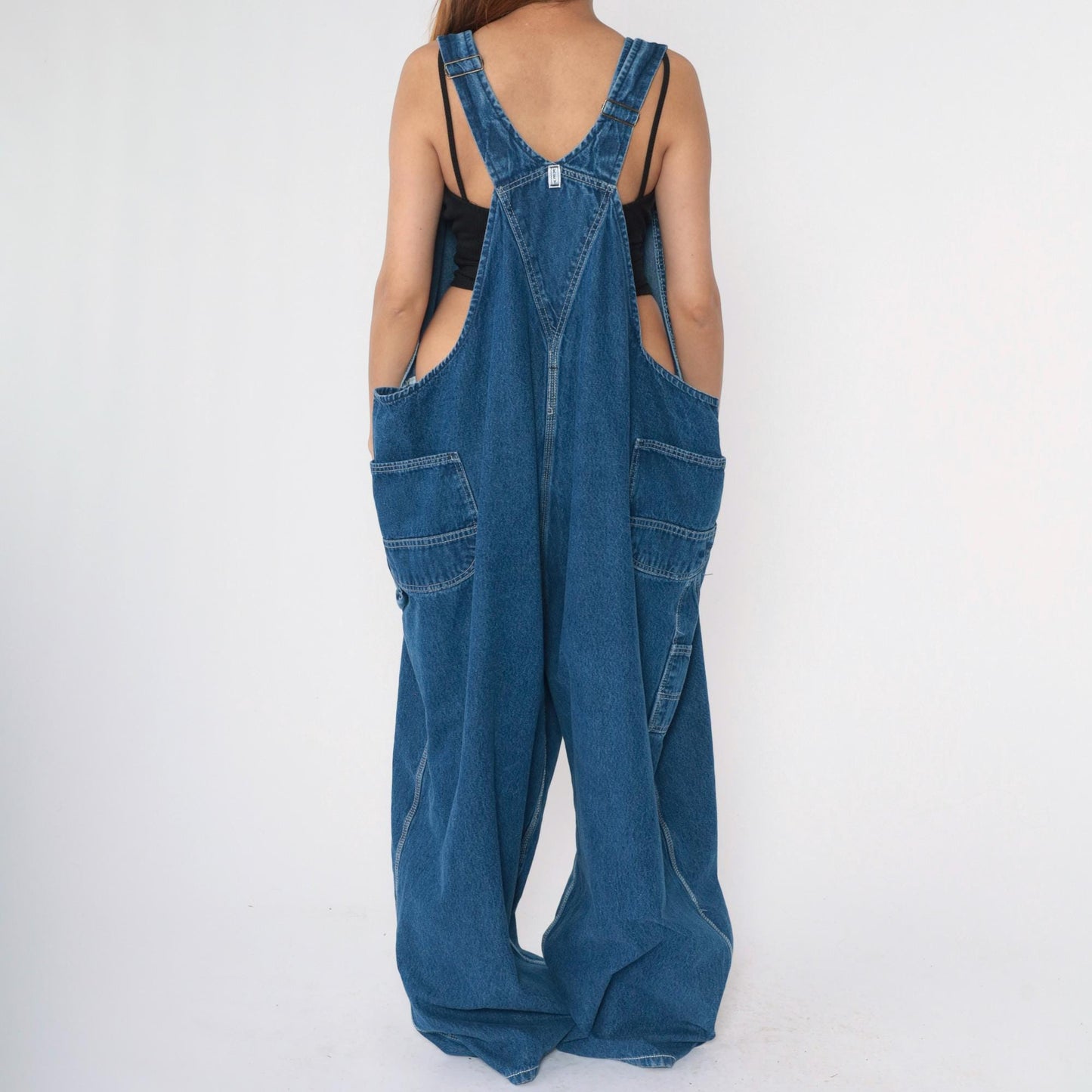 80s Key Imperial Blue Denim Overalls Baggy Carpenter Dungarees Men's 3XL