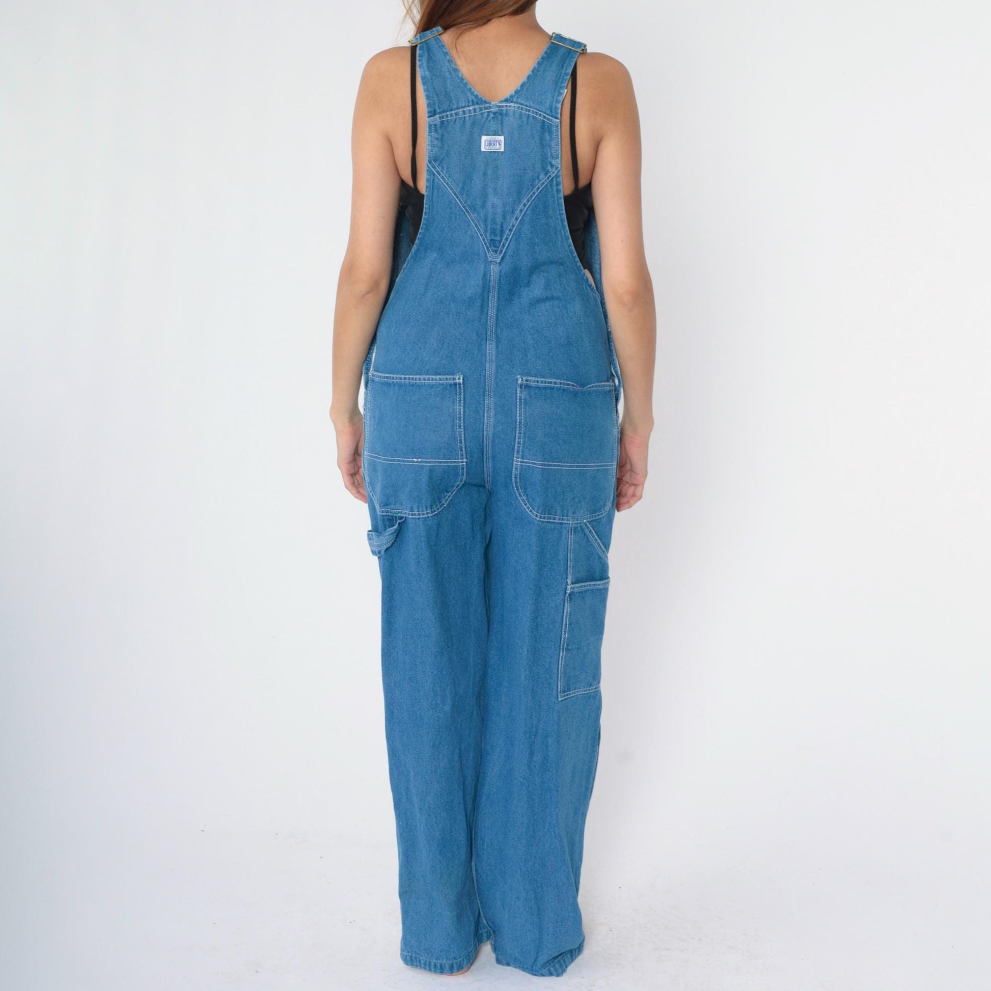 90s Liberty Men's Blue Denim Overalls Hammer Loop Carpenter Bibs Size 32