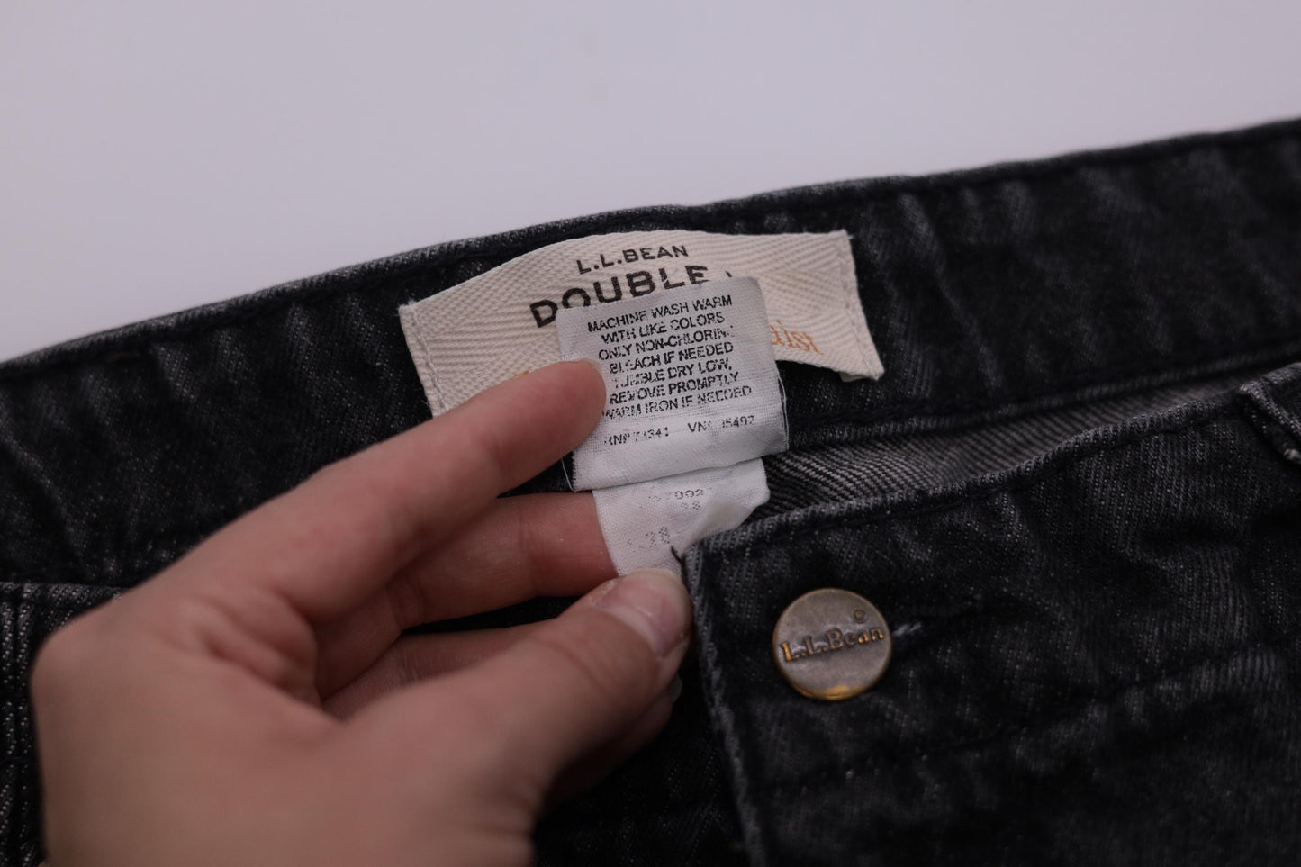 90s L.L. Bean Double L Black Denim High-Rise Straight-Leg Jeans Women's 14