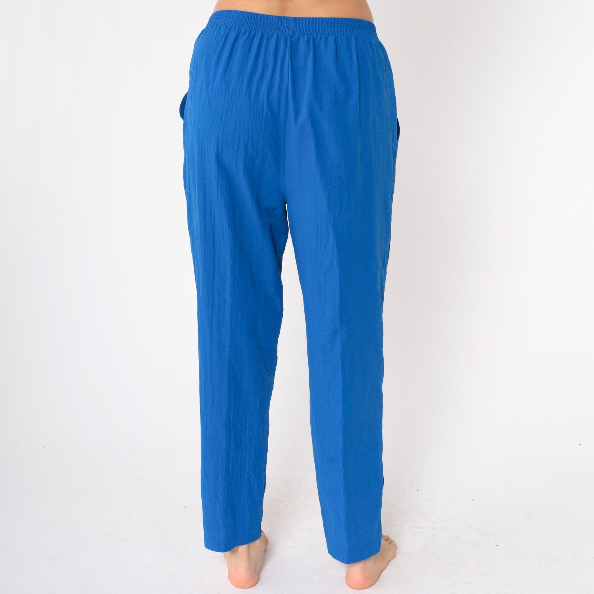 80s Blue Elastic Waist Tapered Trousers Pull-On Medium M