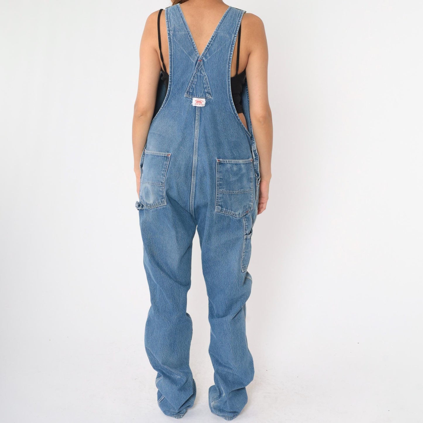 90s Round House Denim Overalls Distressed Blue Workwear Unisex Small