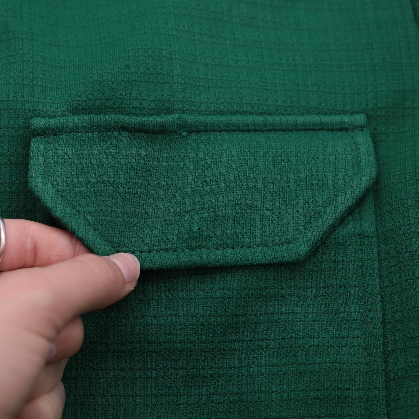 70s Green Button-Up Shirt Dagger Collar Short Sleeve Men's Medium