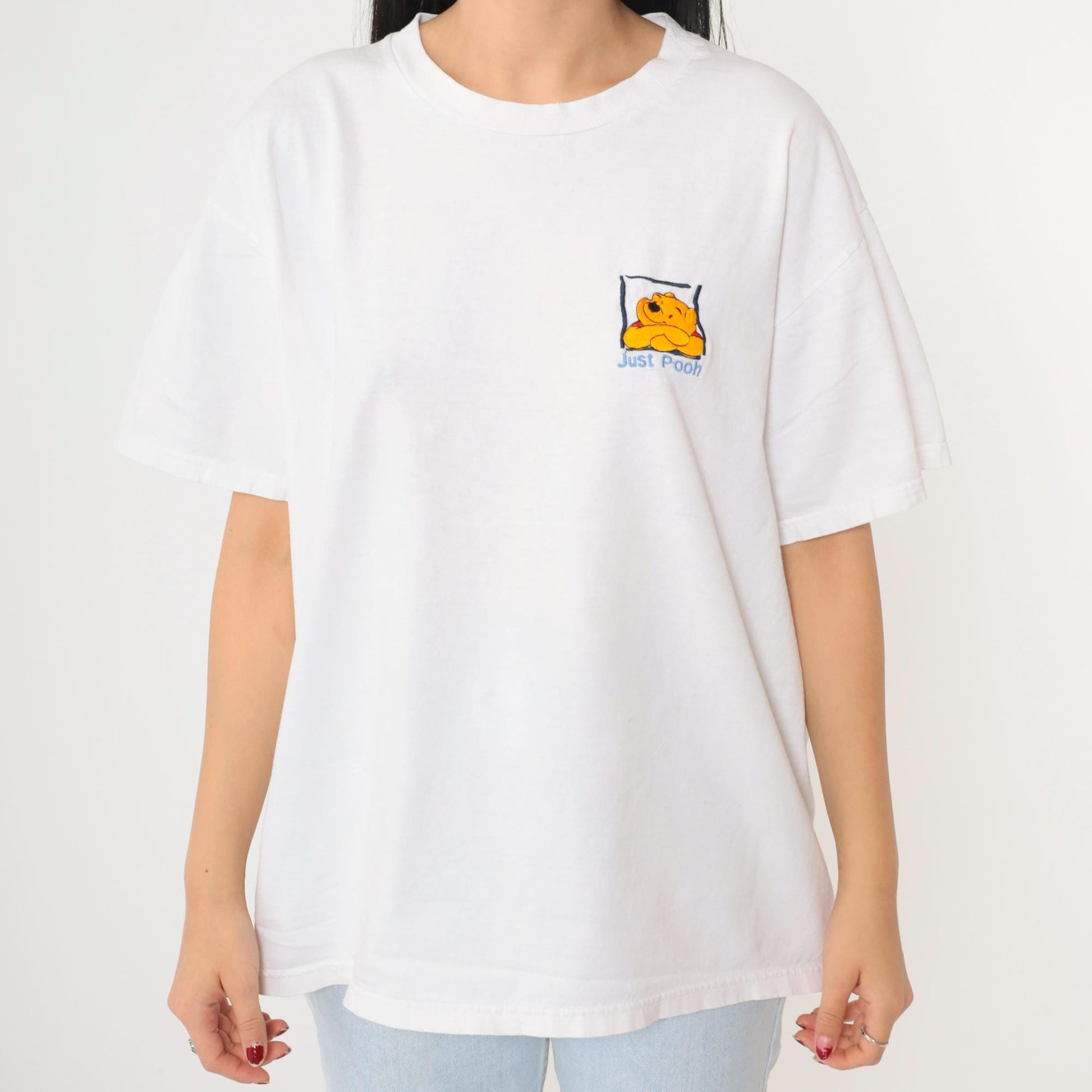 90s Winnie the Pooh Just Pooh Disney Graphic T-Shirt White Cotton Large