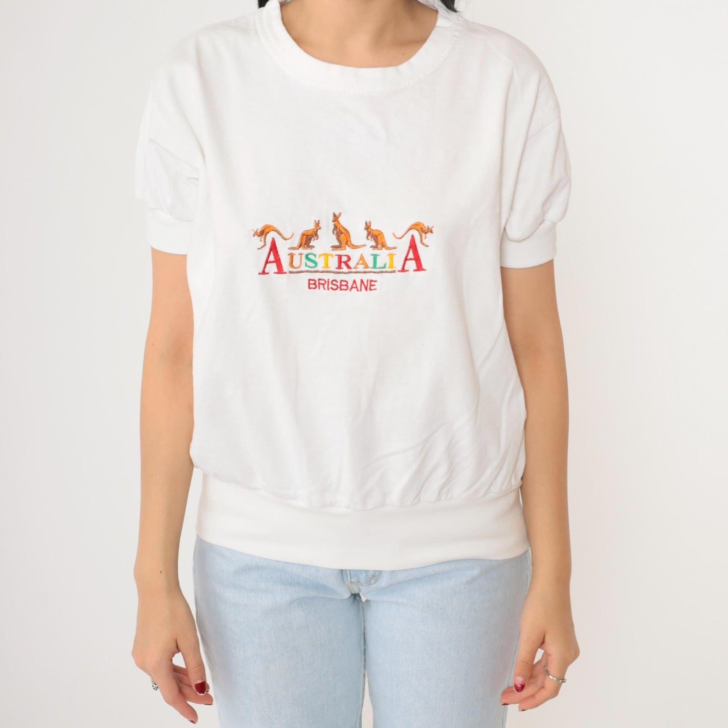 90s Brisbane Australia Kangaroo Embroidered T-Shirt White Graphic Tee Large L