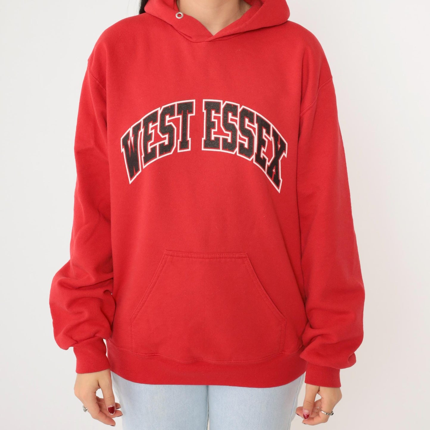 Y2K West Essex High School Hoodie Red Graphic Sweatshirt Medium M