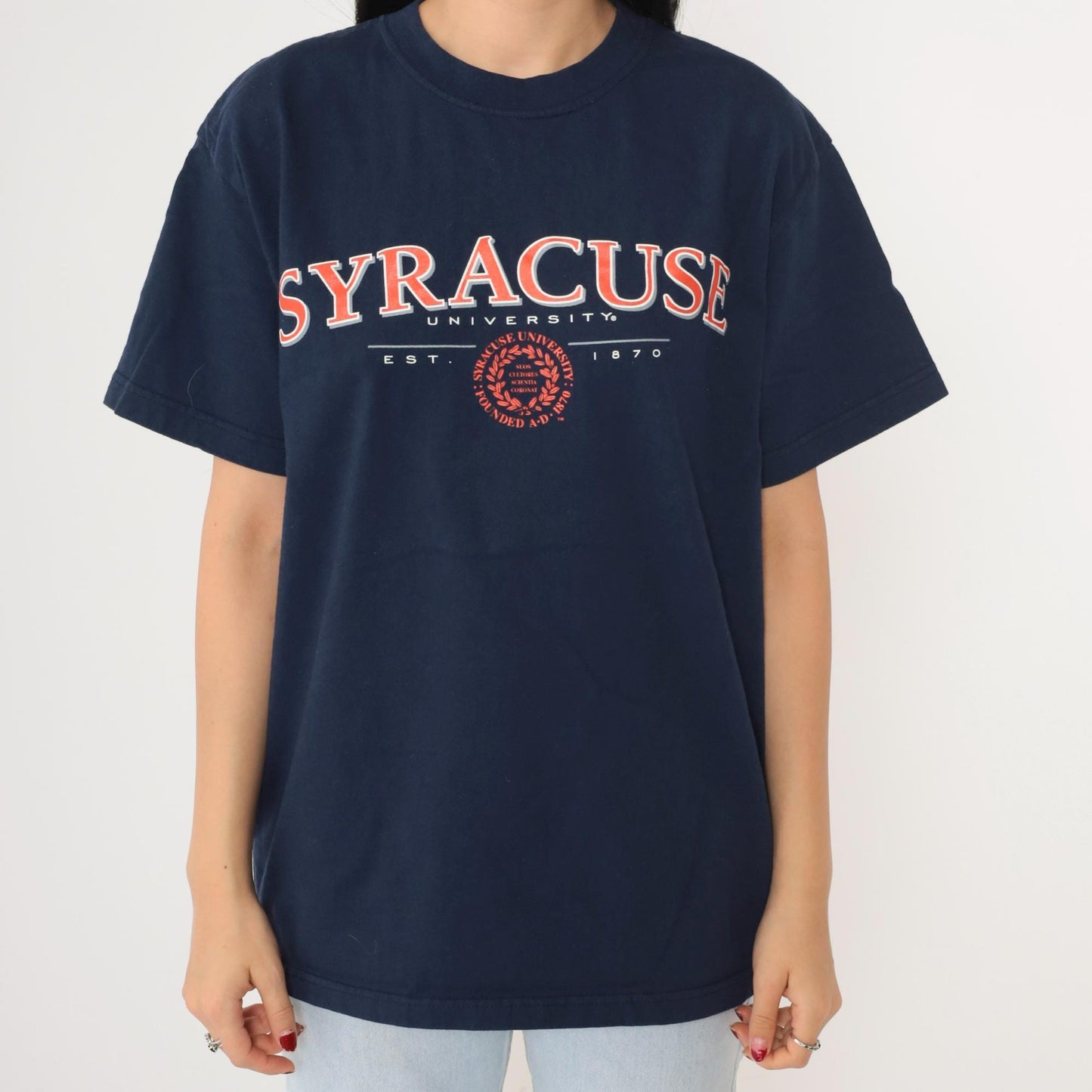 90s Syracuse University Graphic T-Shirt Navy Cotton Crewneck Medium