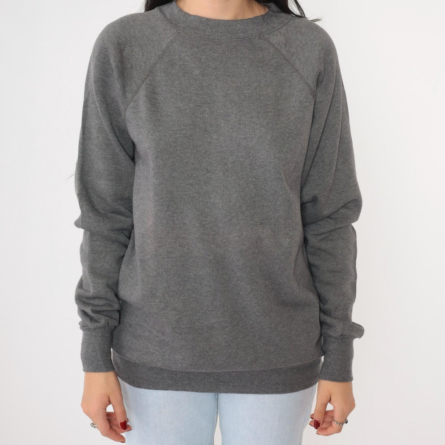 90s Jerzees Crewneck Sweatshirt Heather Grey Raglan Medium