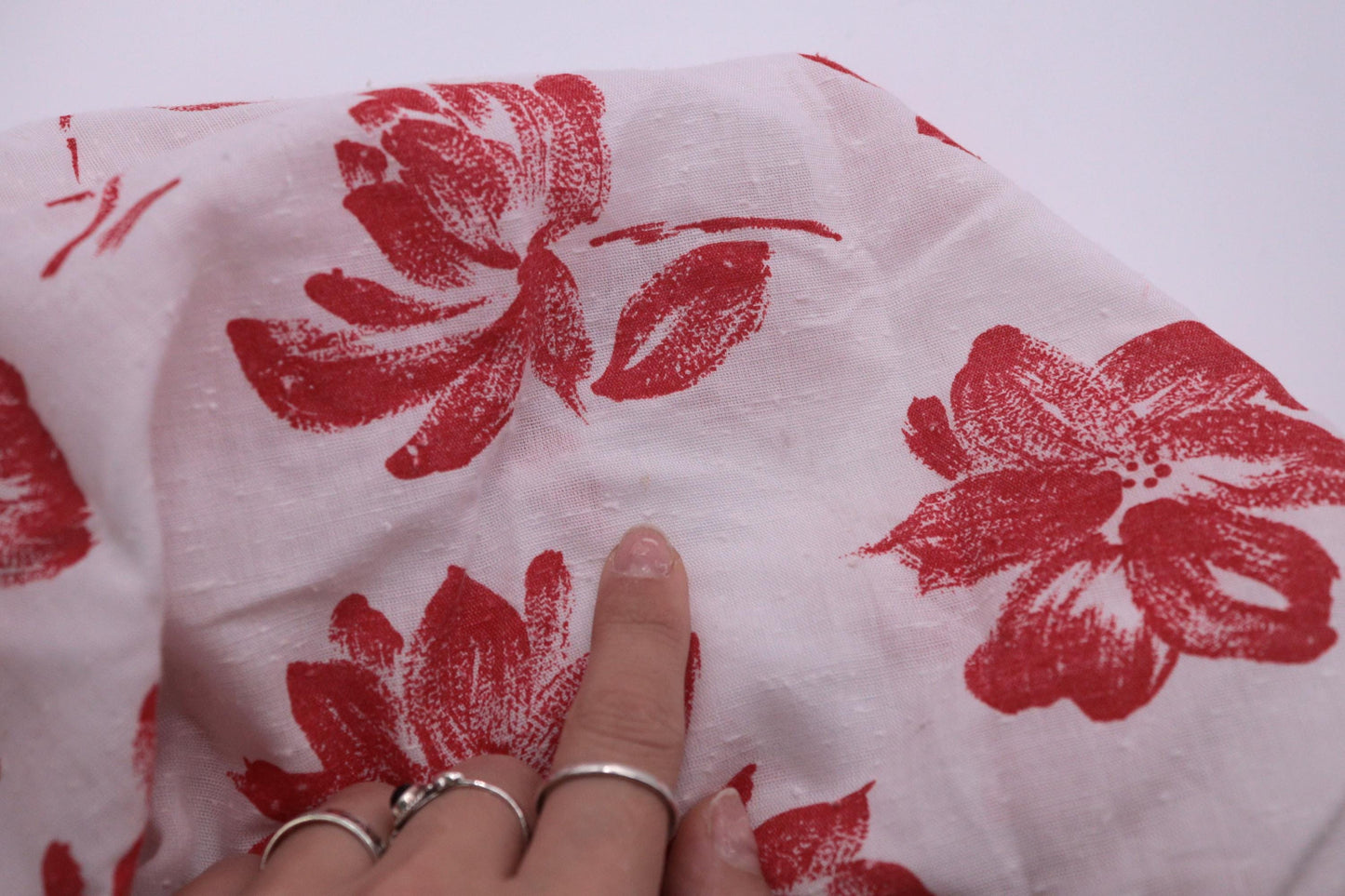 70s Red Floral White Midi Dress High Neck Bow Cap Sleeve Small