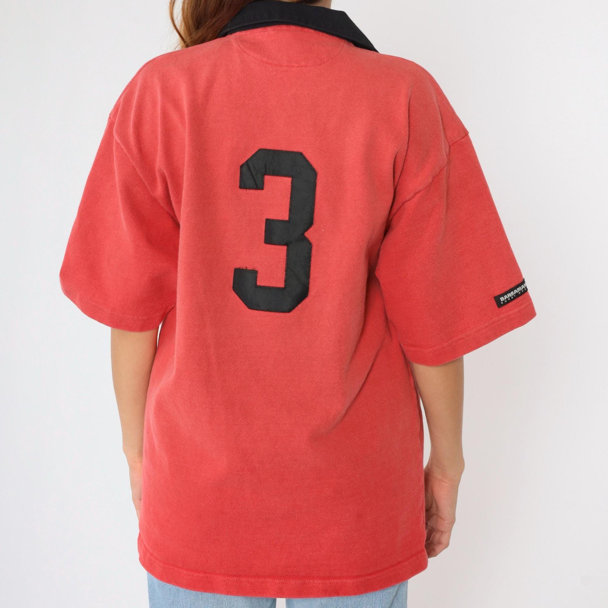 Y2K Barbarian Rugby Shirt SGA Crest Red Cotton Polo Large L