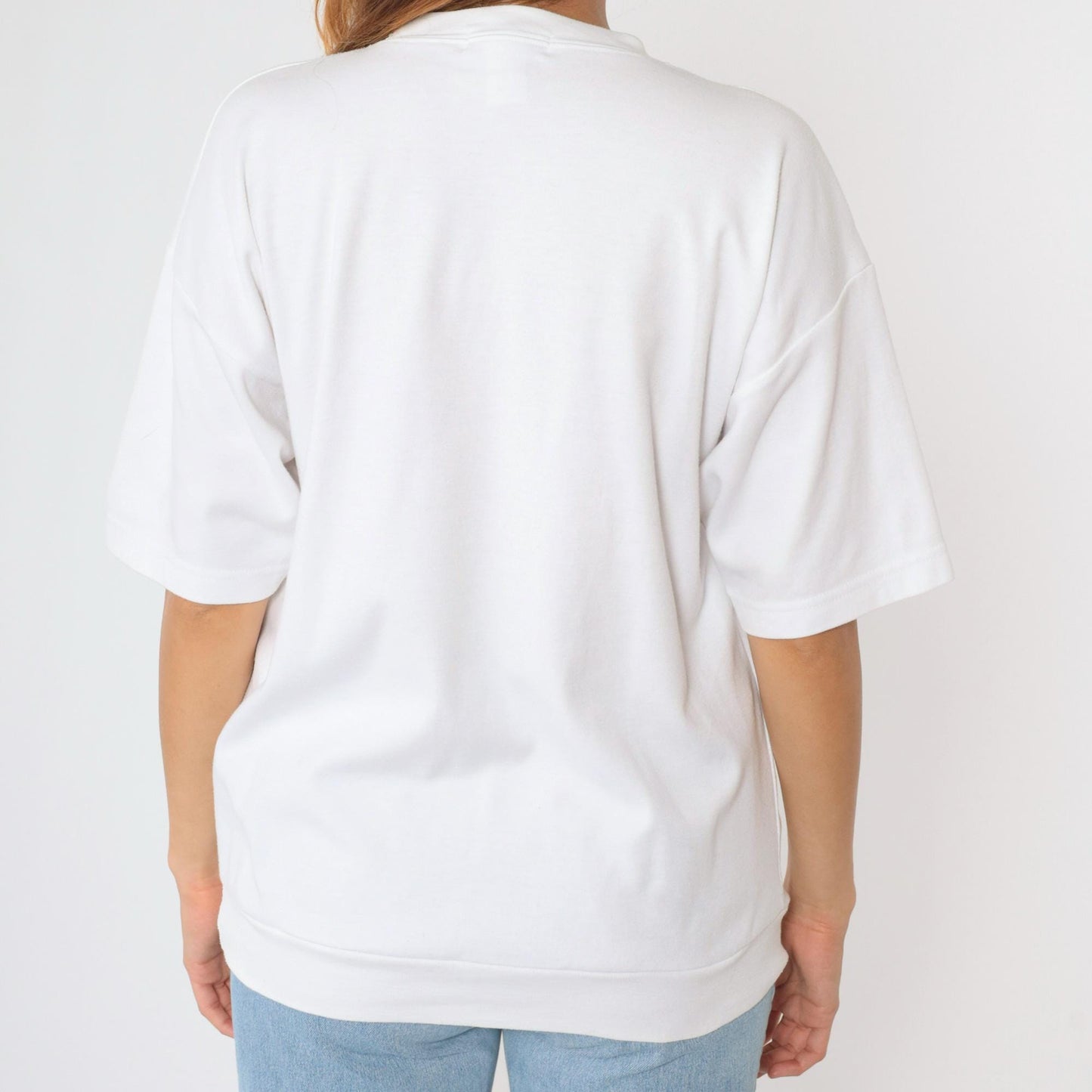 90s Sequin Dolphin Graphic T-Shirt Embroidered Rhinestone White Medium M