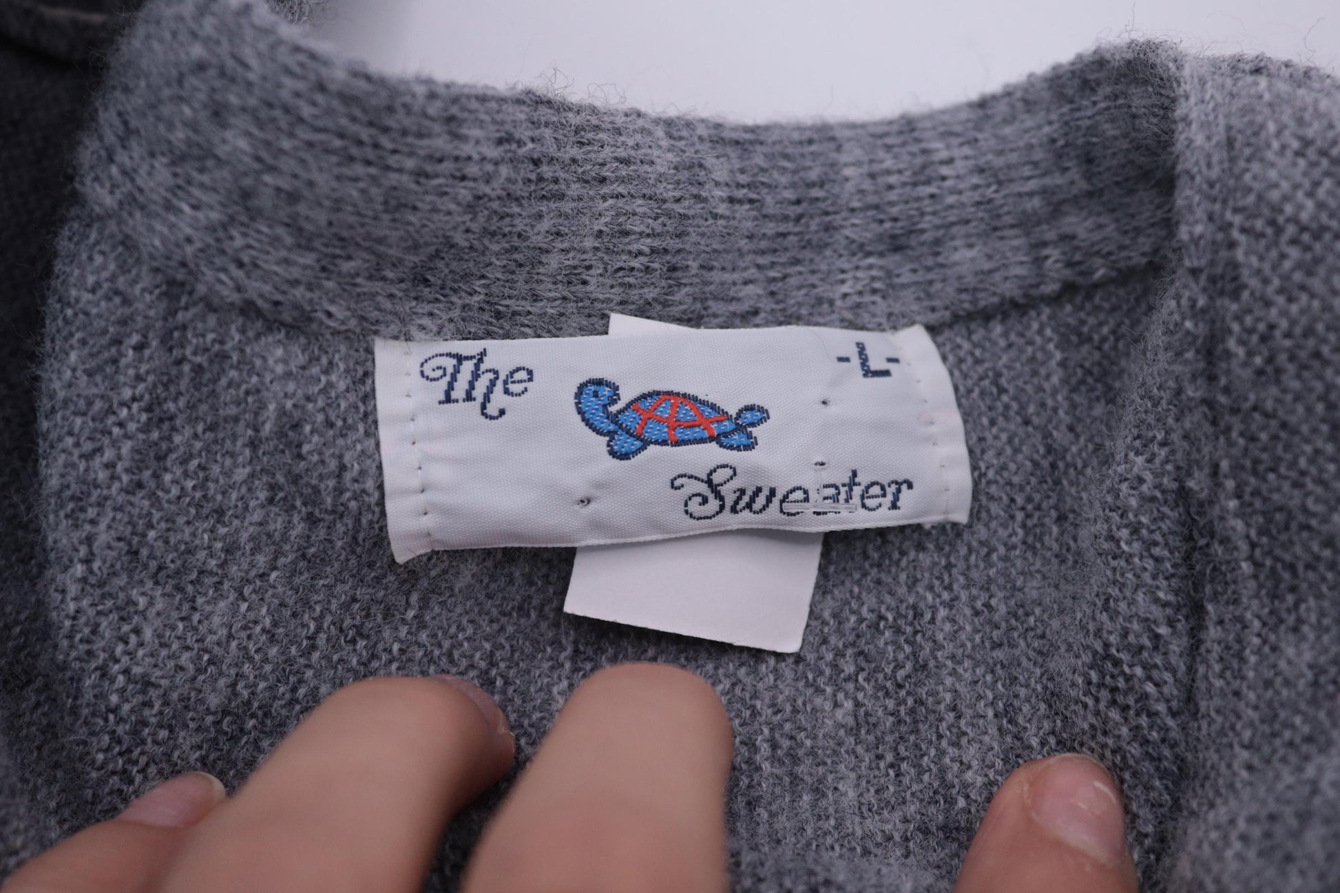 80s The Turtle Sweater Grey Cardigan V-Neck Button-Up Large