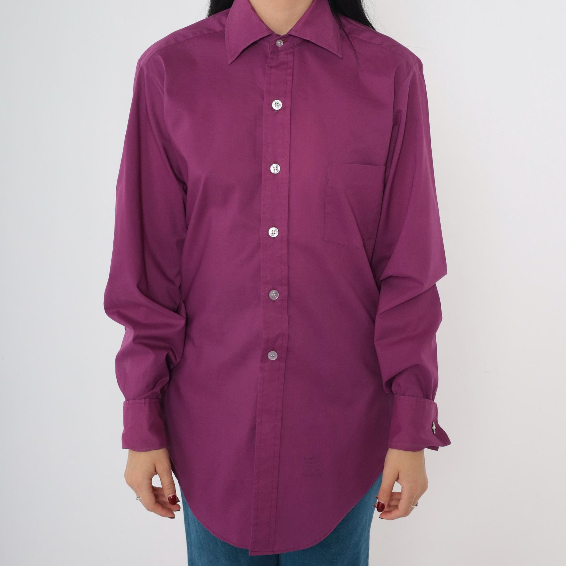 70s Sears Premiere Purple Oxford Button-Up Shirt Long Sleeve Men's Medium