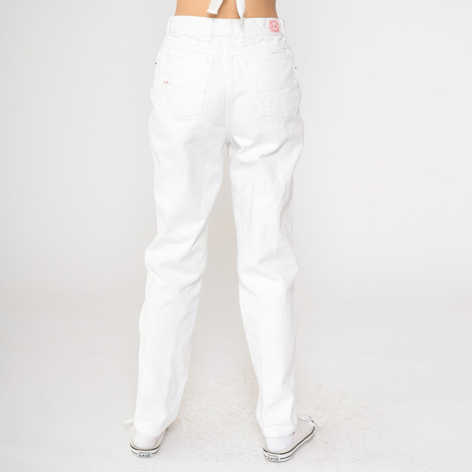 90s White Denim Jeans High Waist Straight Leg Mom Jeans Medium 8