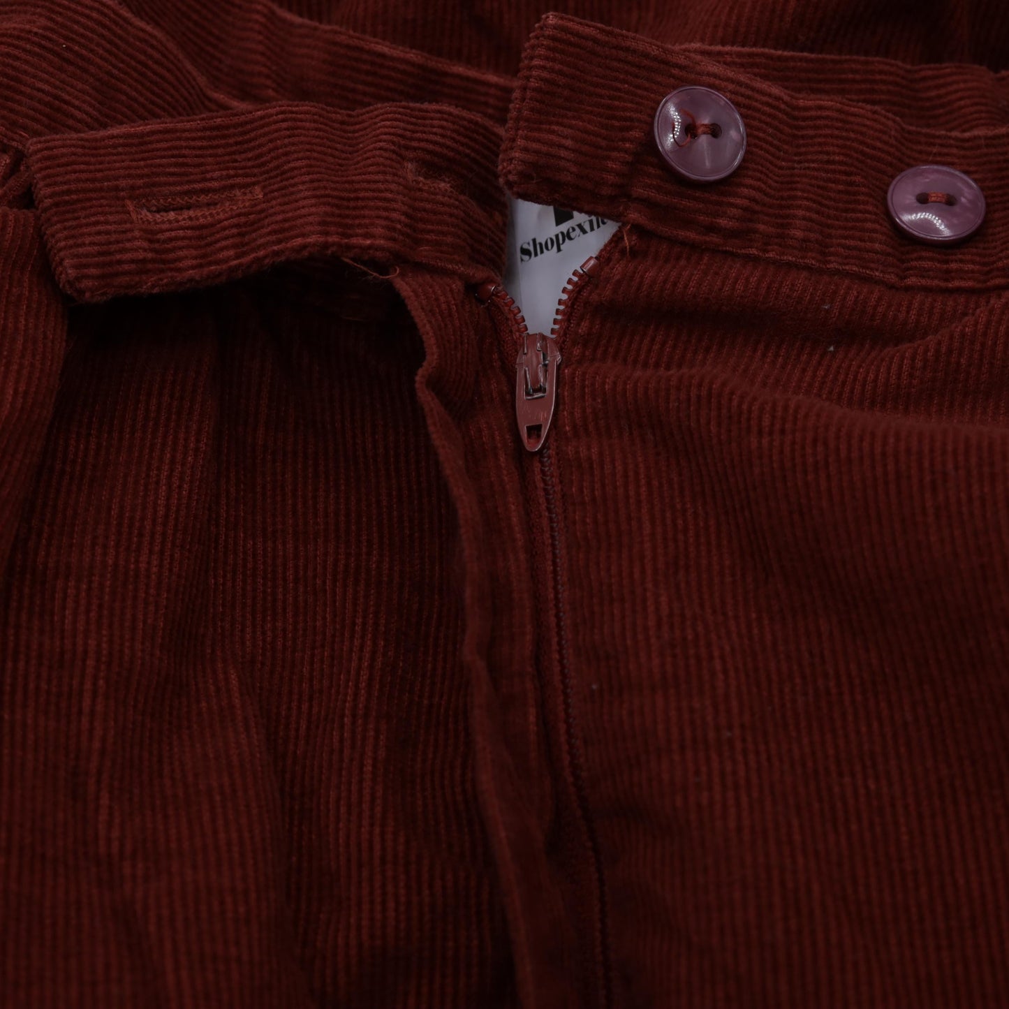 80s Rust Corduroy Midi Skirt High Waist Front Slit Pockets Small