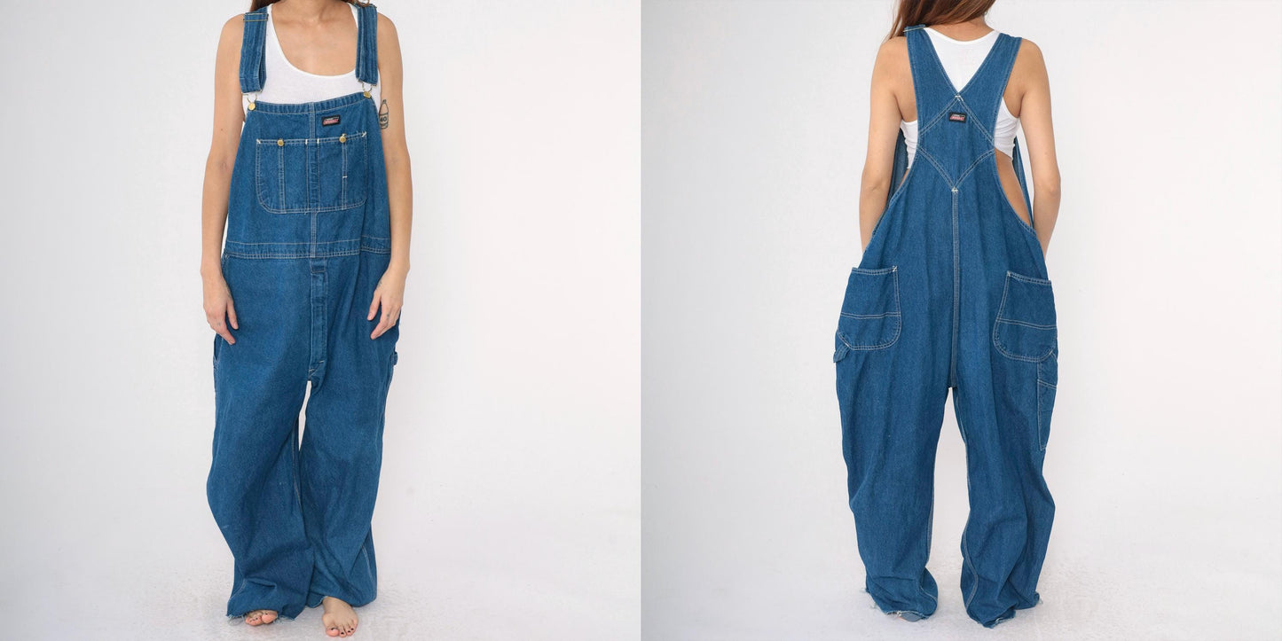 00s Dickies Blue Denim Bib Overalls Workwear 48x30 XL