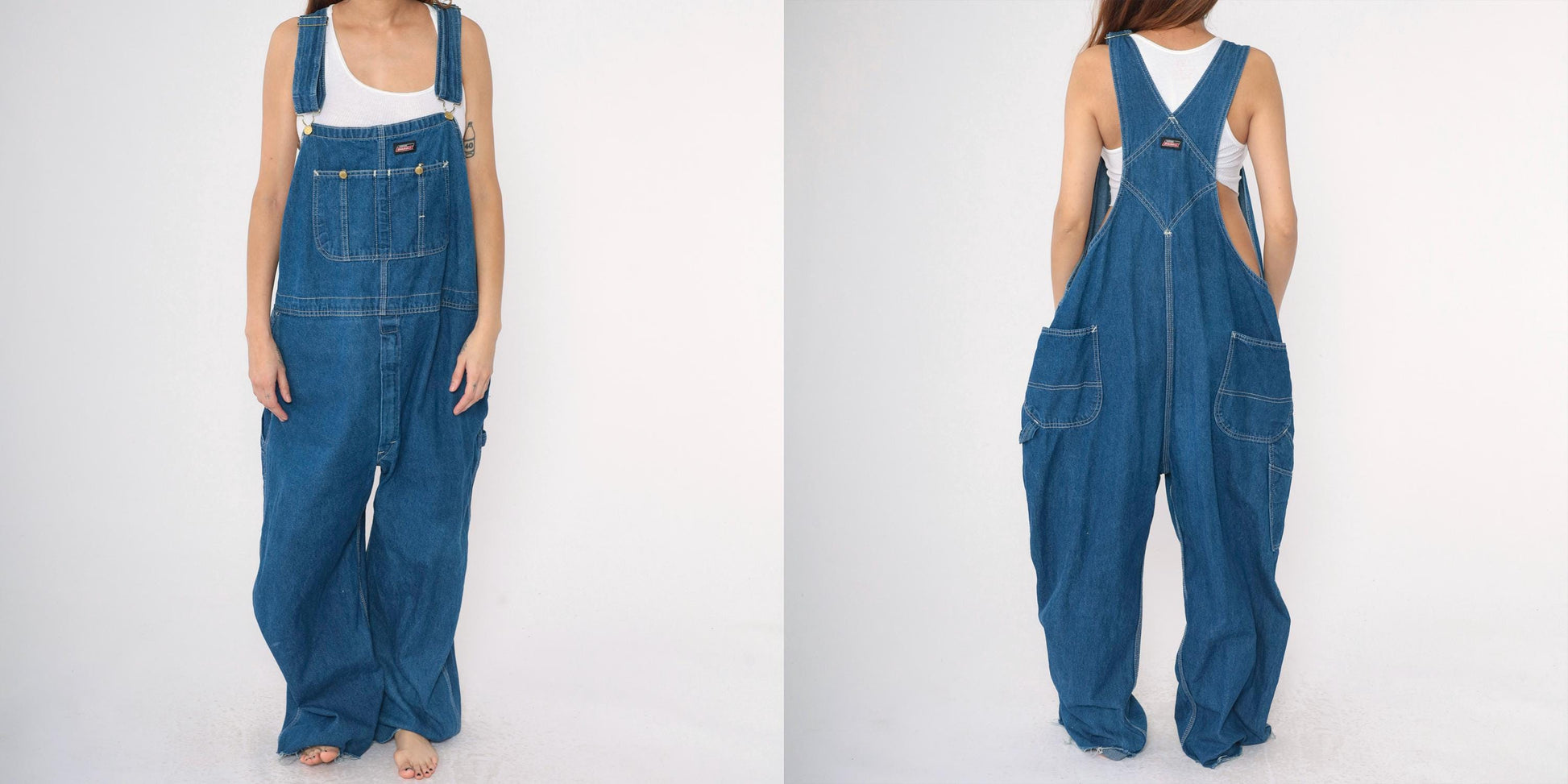 00s Dickies Blue Denim Bib Overalls Workwear 48x30 XL