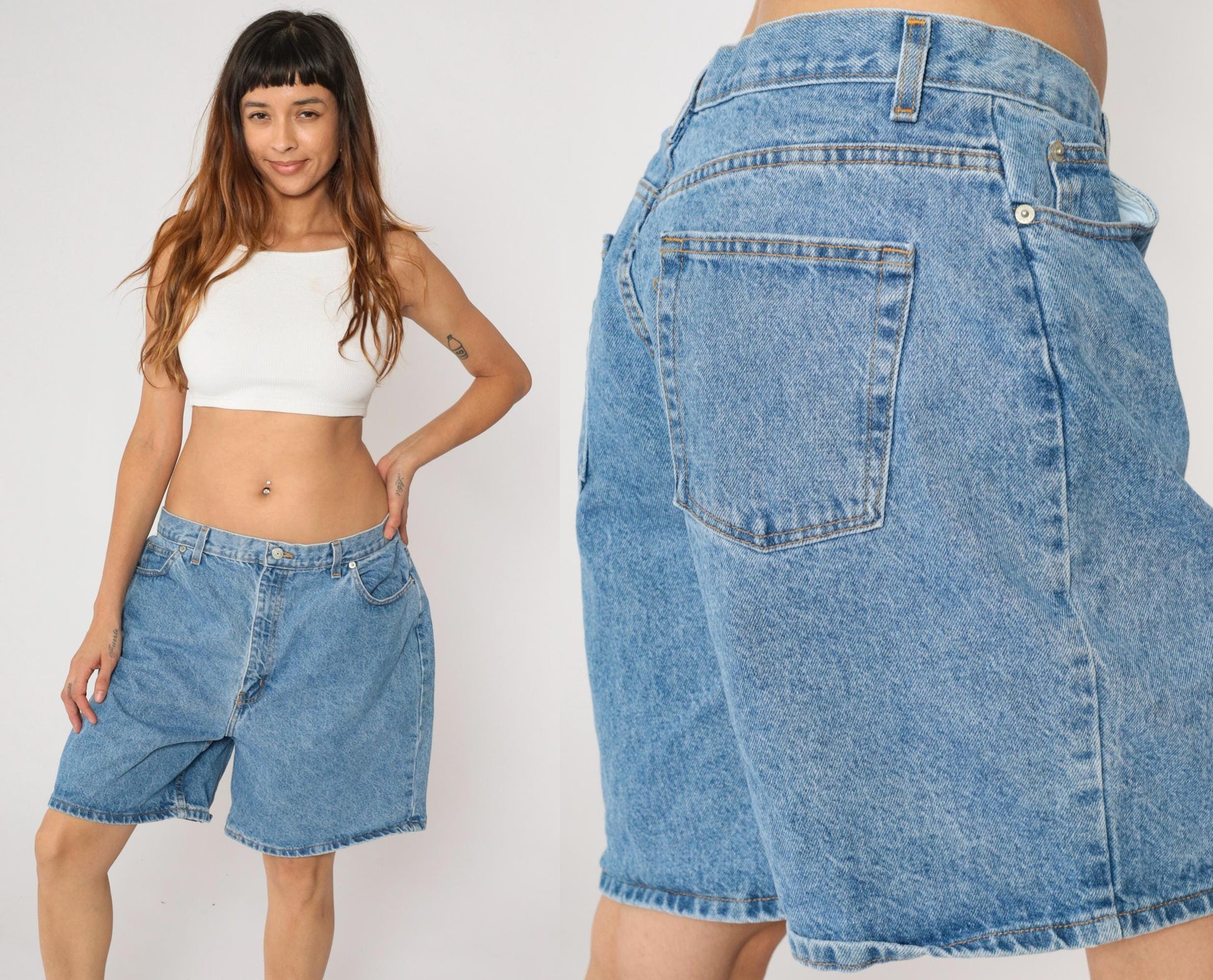 90s Faded Glory High-Waist Denim Shorts Blue Large