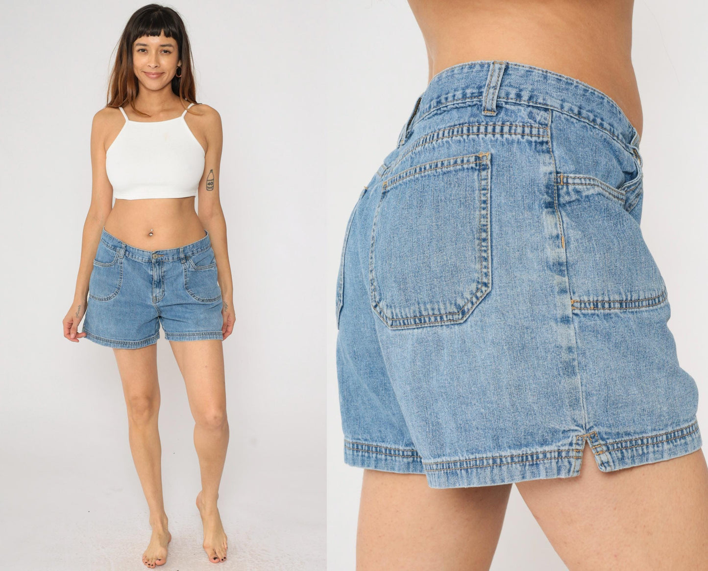 Y2K Faded Glory High-Waisted Jean Shorts Blue Denim Four Pocket Large 12