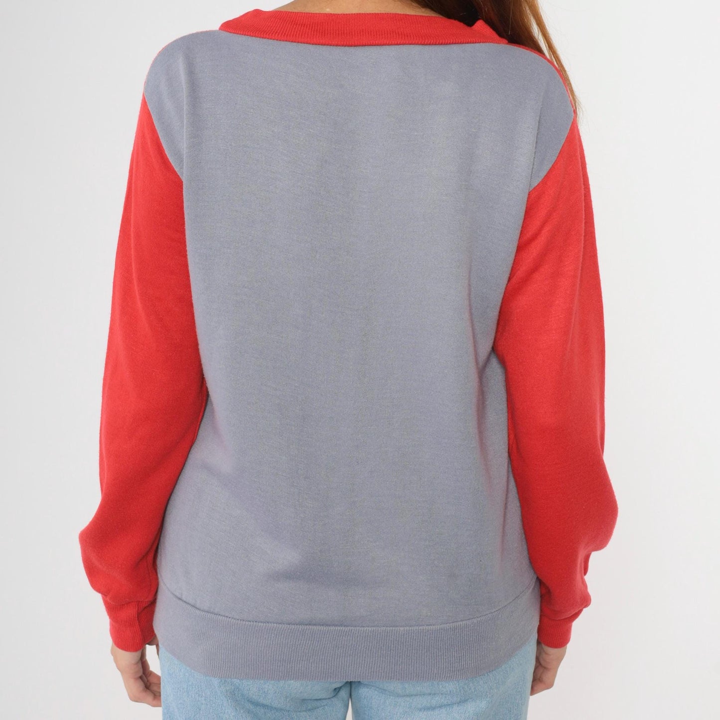 80s Converse Striped Sweatshirt Red Grey Color Block Crewneck Medium